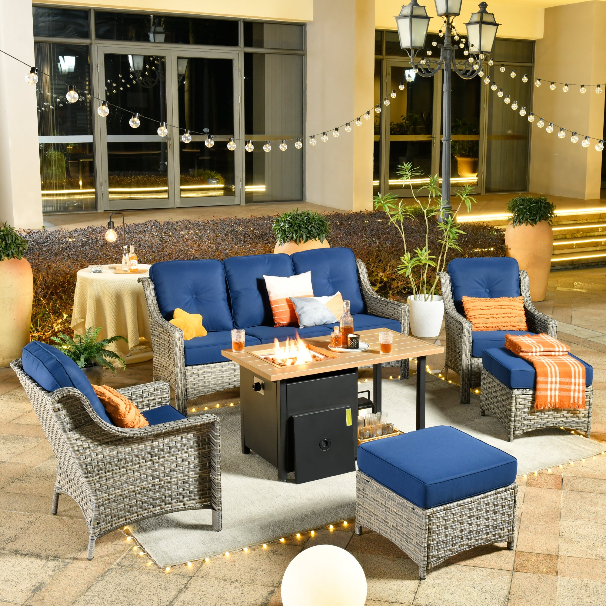 Ovios Conversation Set 6-Piece PAD Series include 46"Fire Pit Table