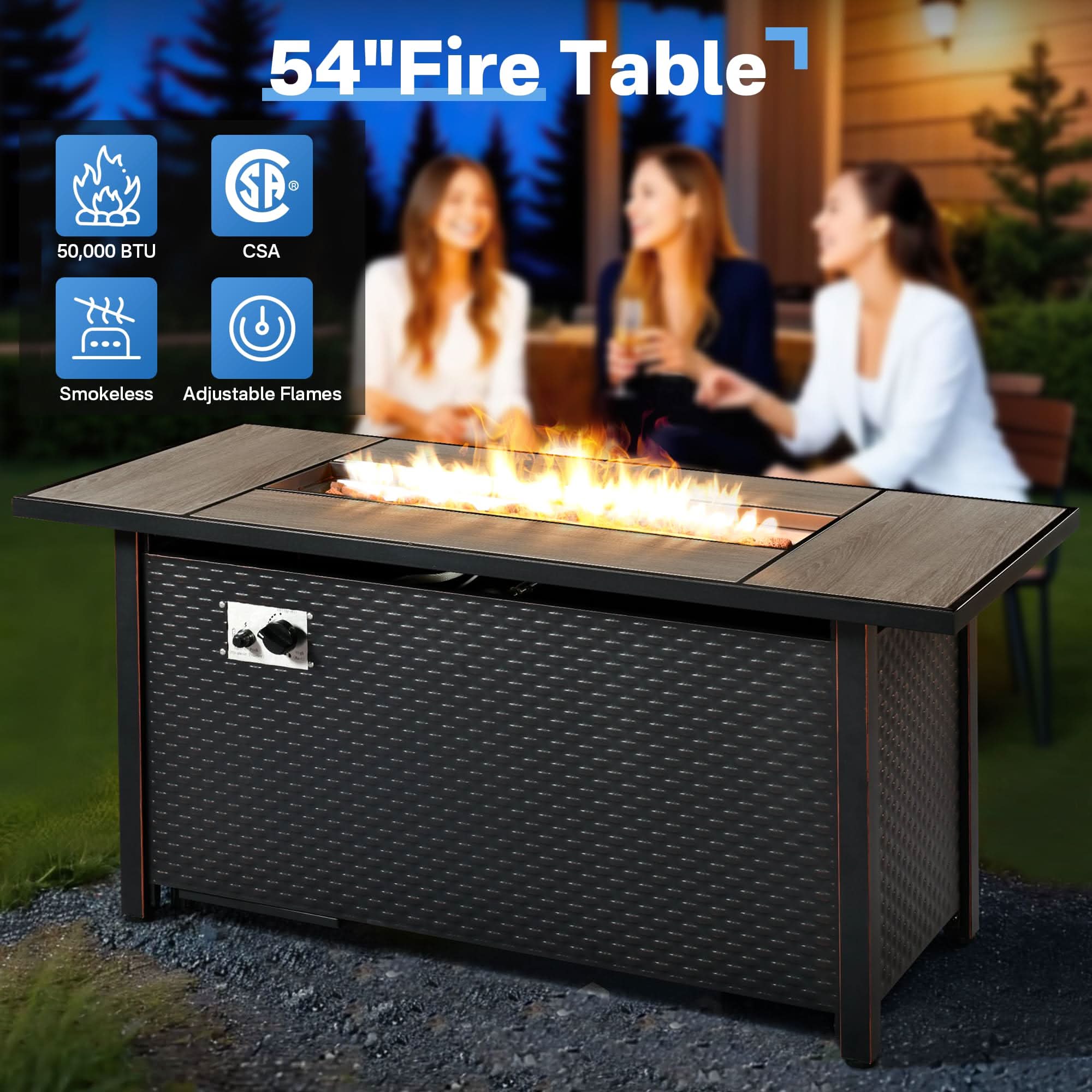 Ovios Outdoor 8 Pieces Coversation Set with 54" Fire Pit Table