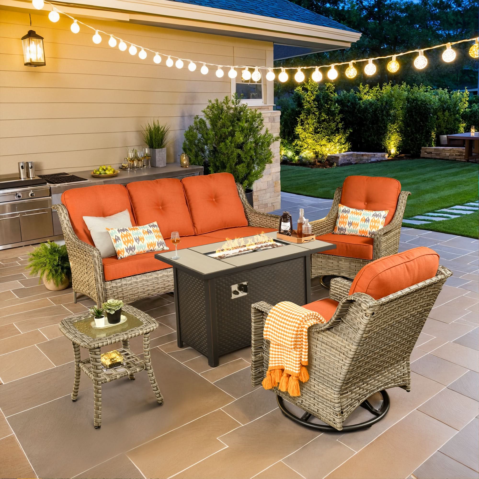 Ovios Outdoor 5 Pieces Coversation Set with 42" Fire Pit Table