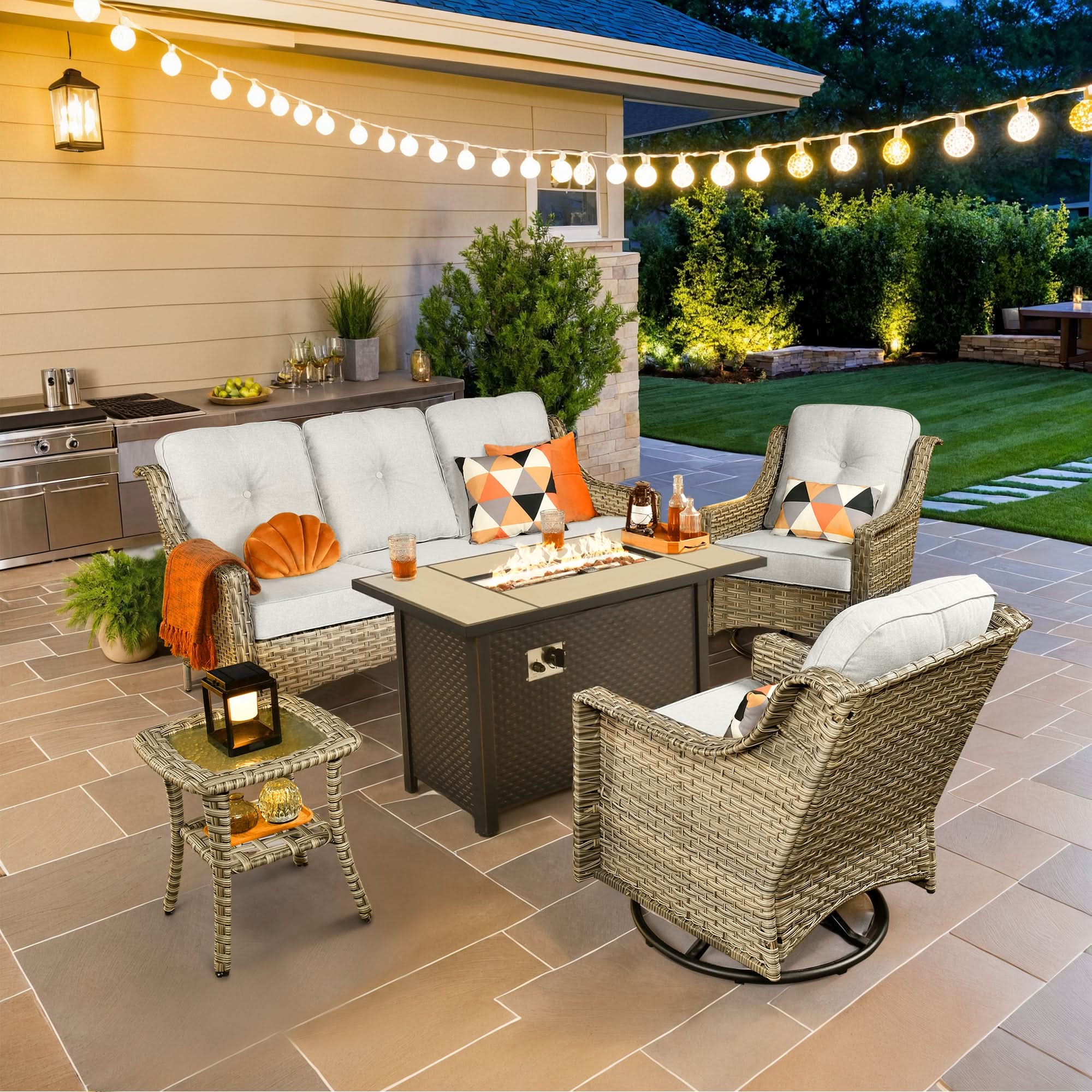 Ovios Outdoor 5 Pieces Coversation Set with 42" Fire Pit Table