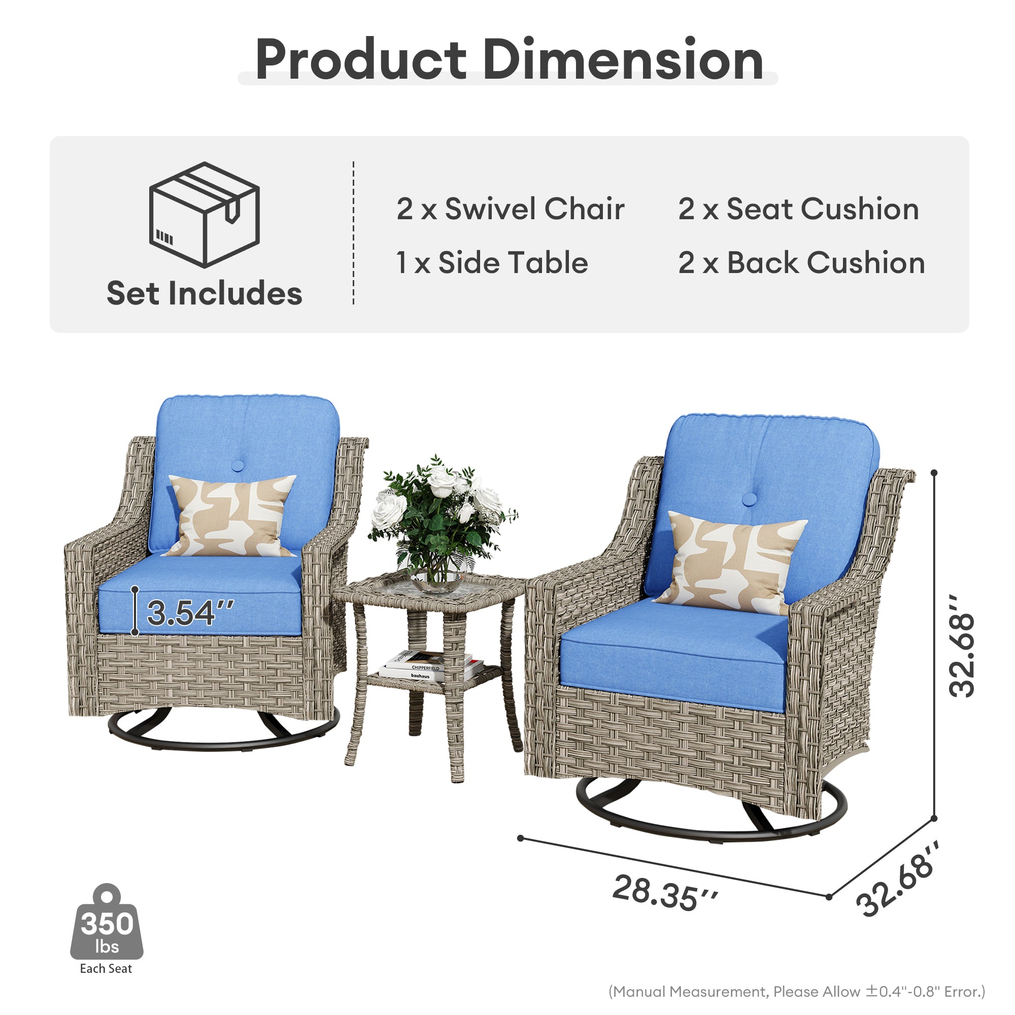 OVIOS Conversation Set 3-Piece PAD Series,Swivel Chair