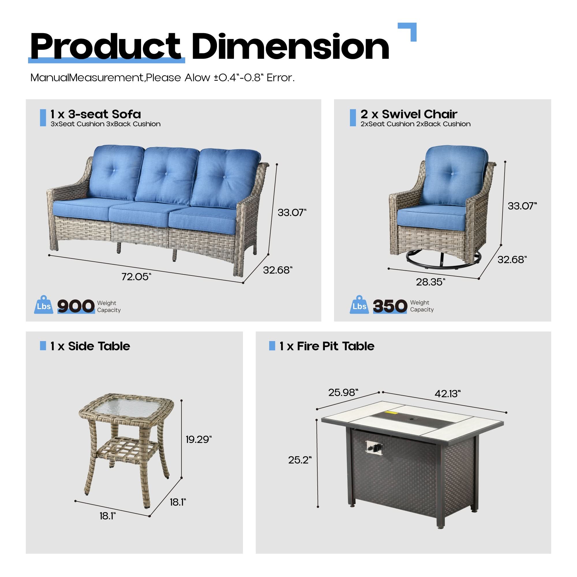 Ovios Outdoor 5 Pieces Coversation Set with 42" Fire Pit Table