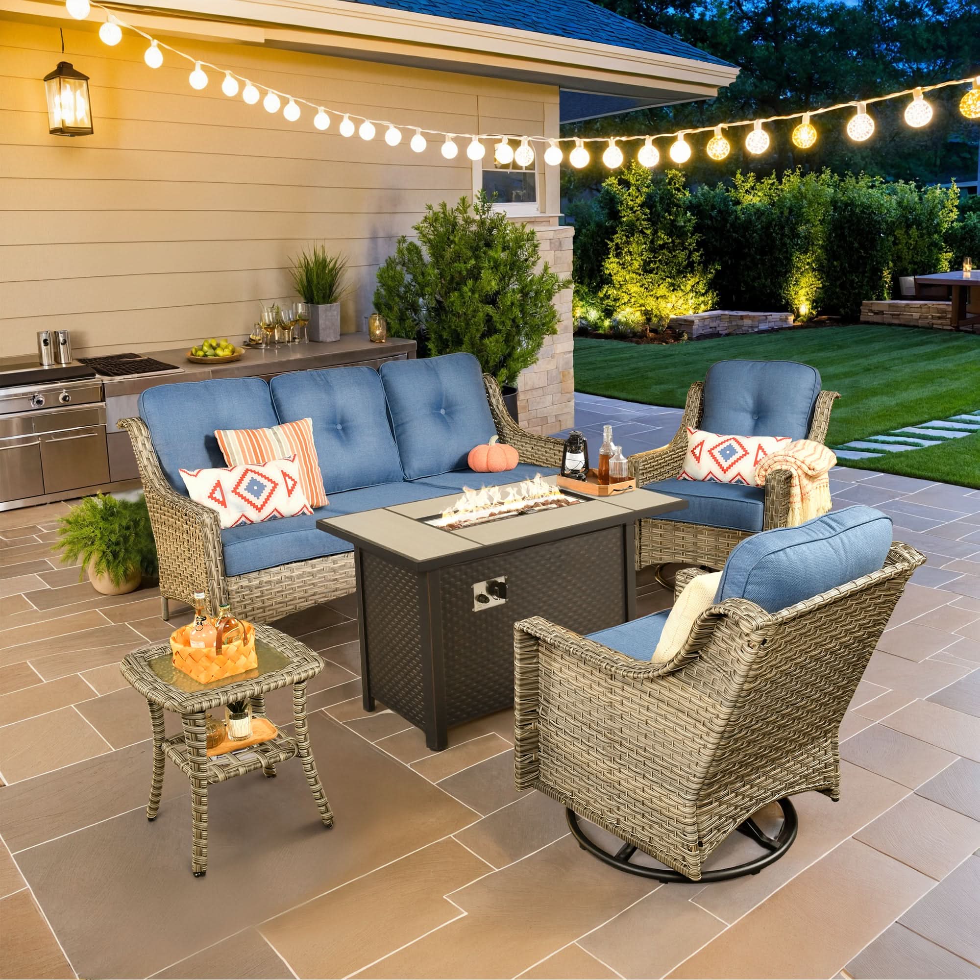 Ovios Outdoor 5 Pieces Coversation Set with 42" Fire Pit Table