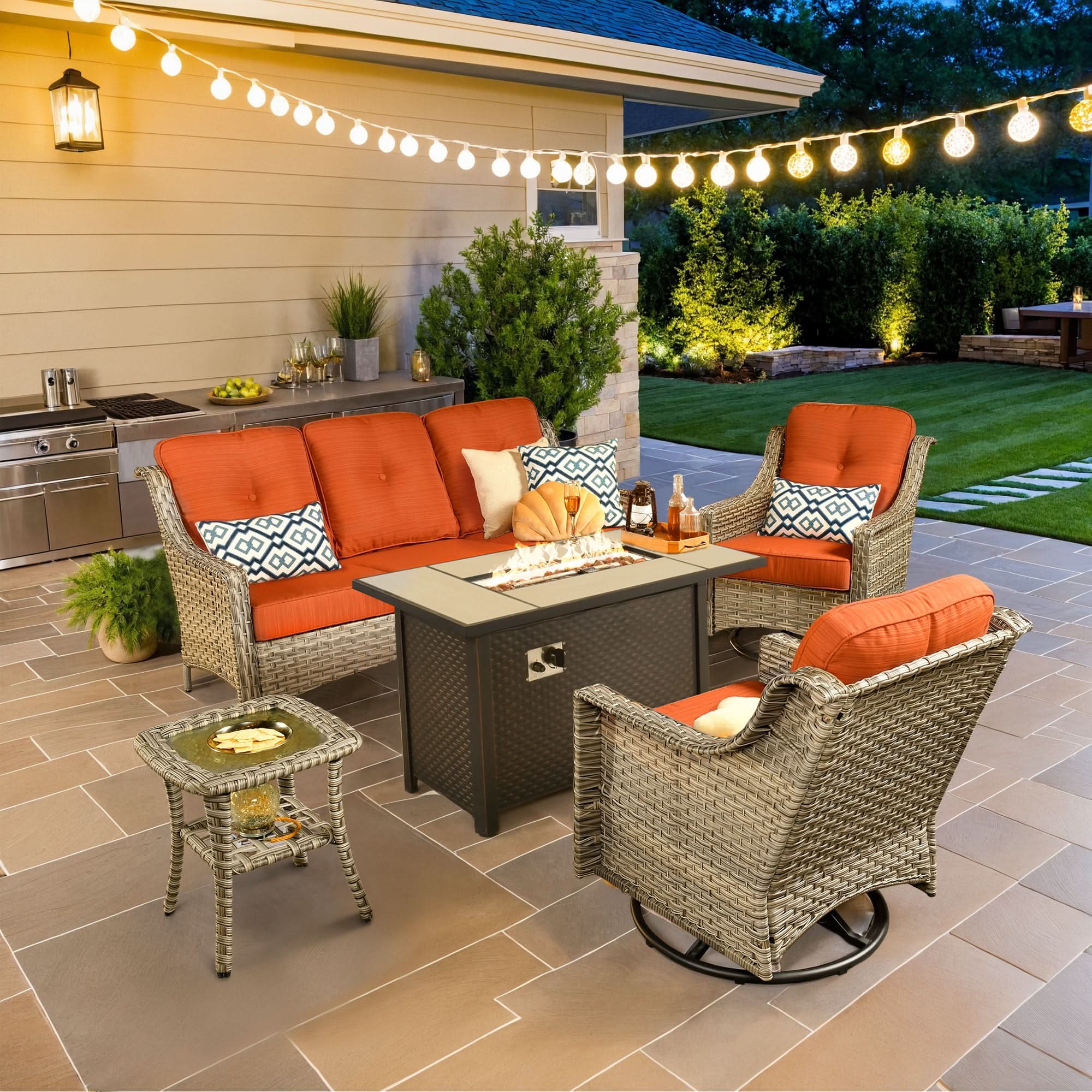 Ovios Outdoor 5 Pieces Coversation Set with 42" Fire Pit Table