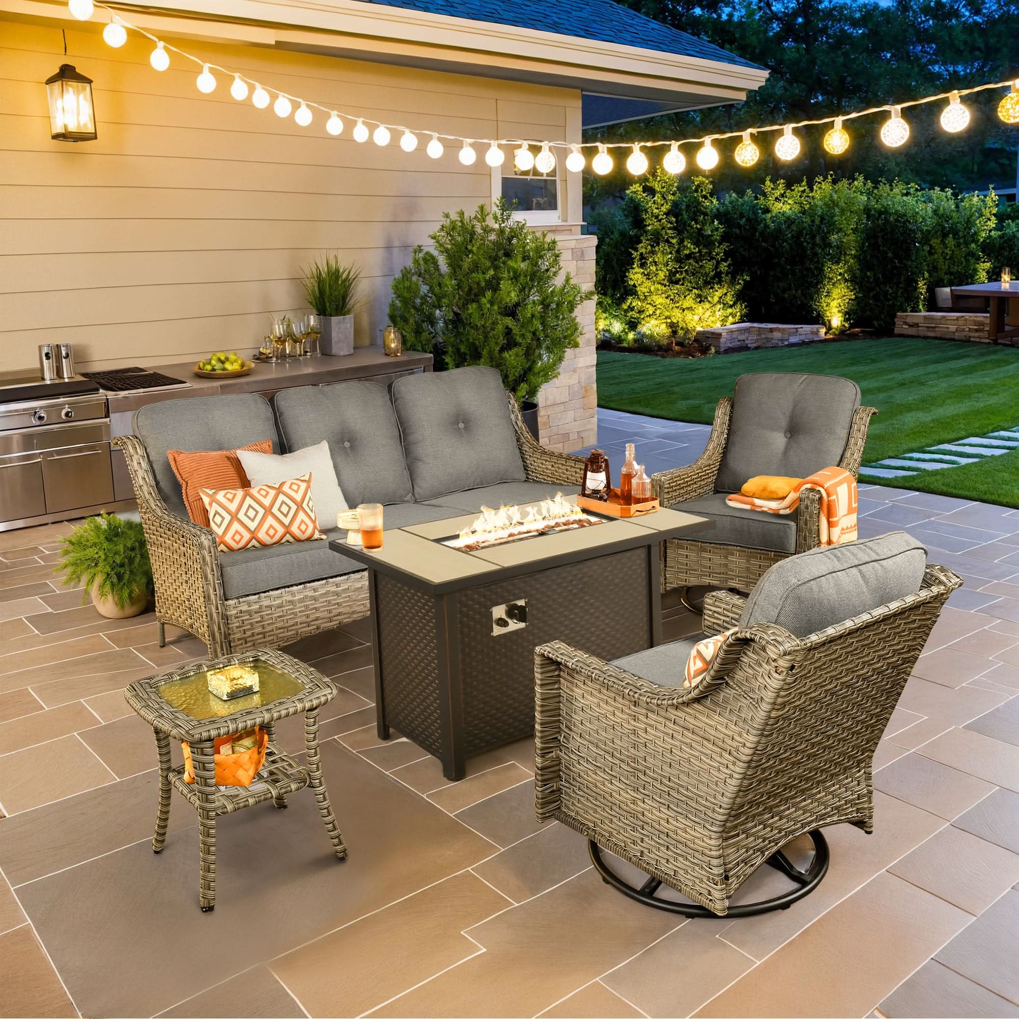Ovios Outdoor 5 Pieces Coversation Set with 42" Fire Pit Table