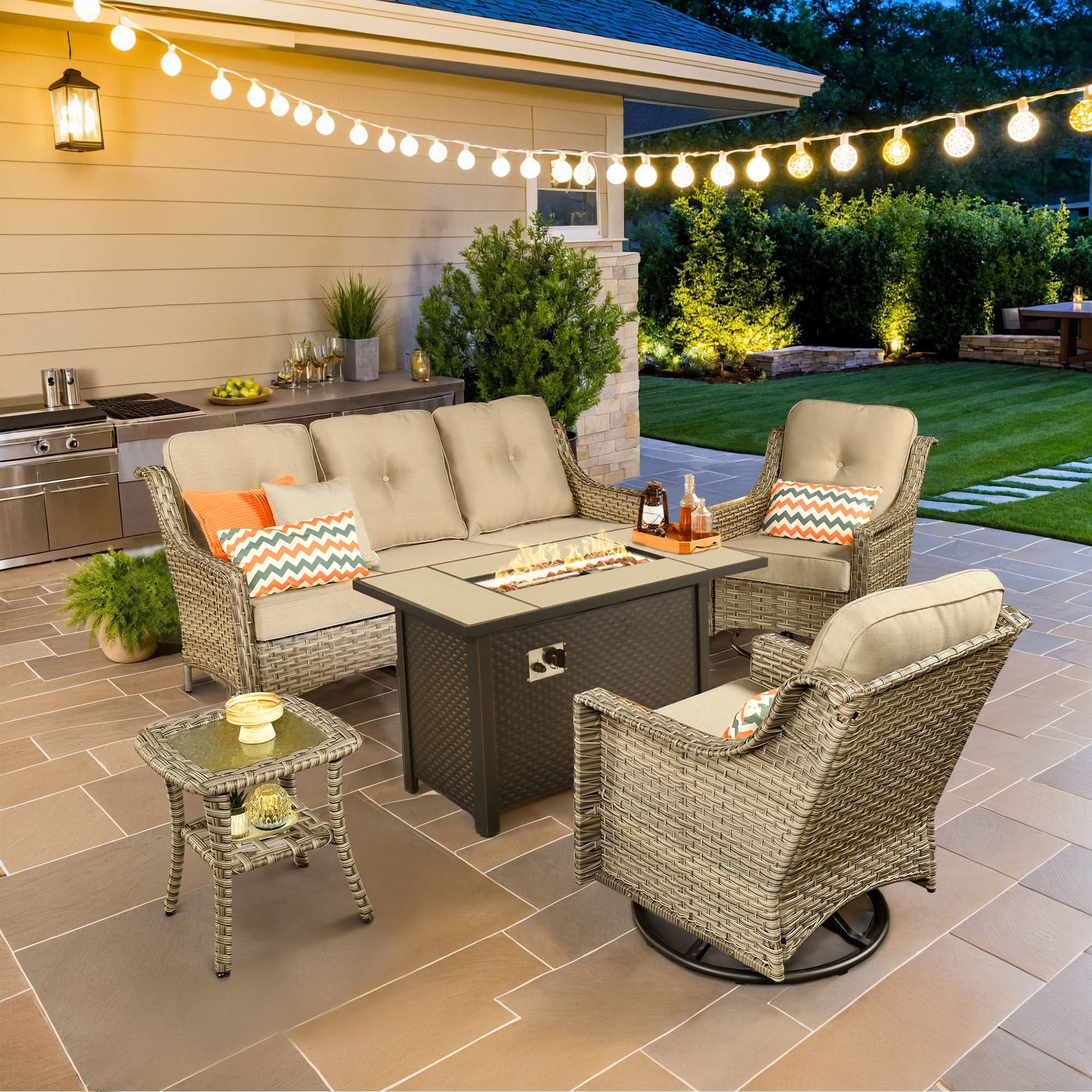 Ovios Outdoor 5 Pieces Coversation Set with 42" Fire Pit Table