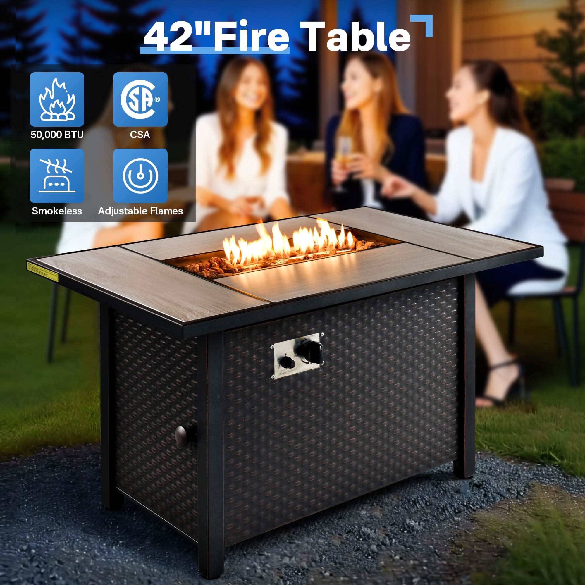 Ovios Outdoor 5 Pieces Coversation Set with 42" Fire Pit Table