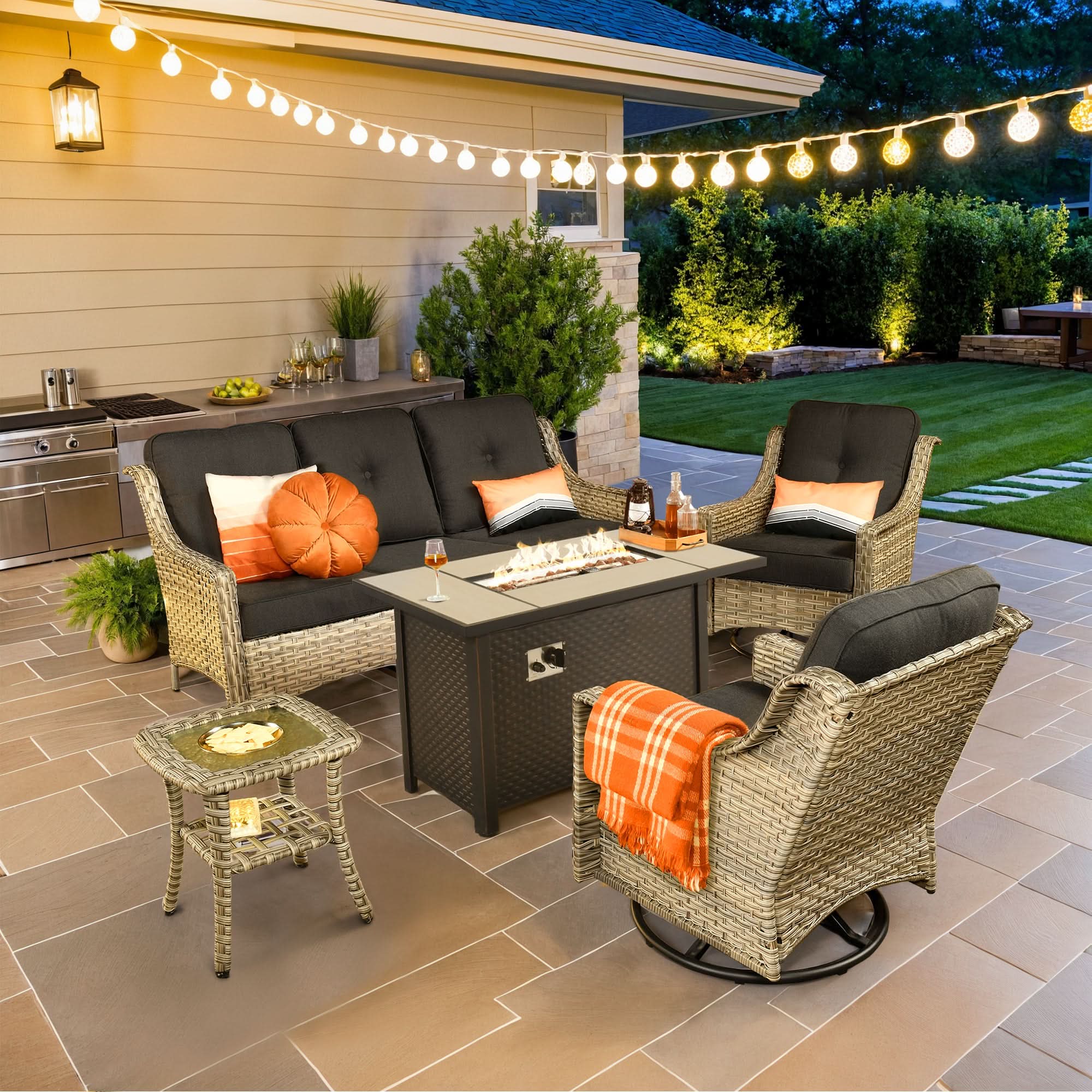 Ovios Outdoor 5 Pieces Coversation Set with 42" Fire Pit Table