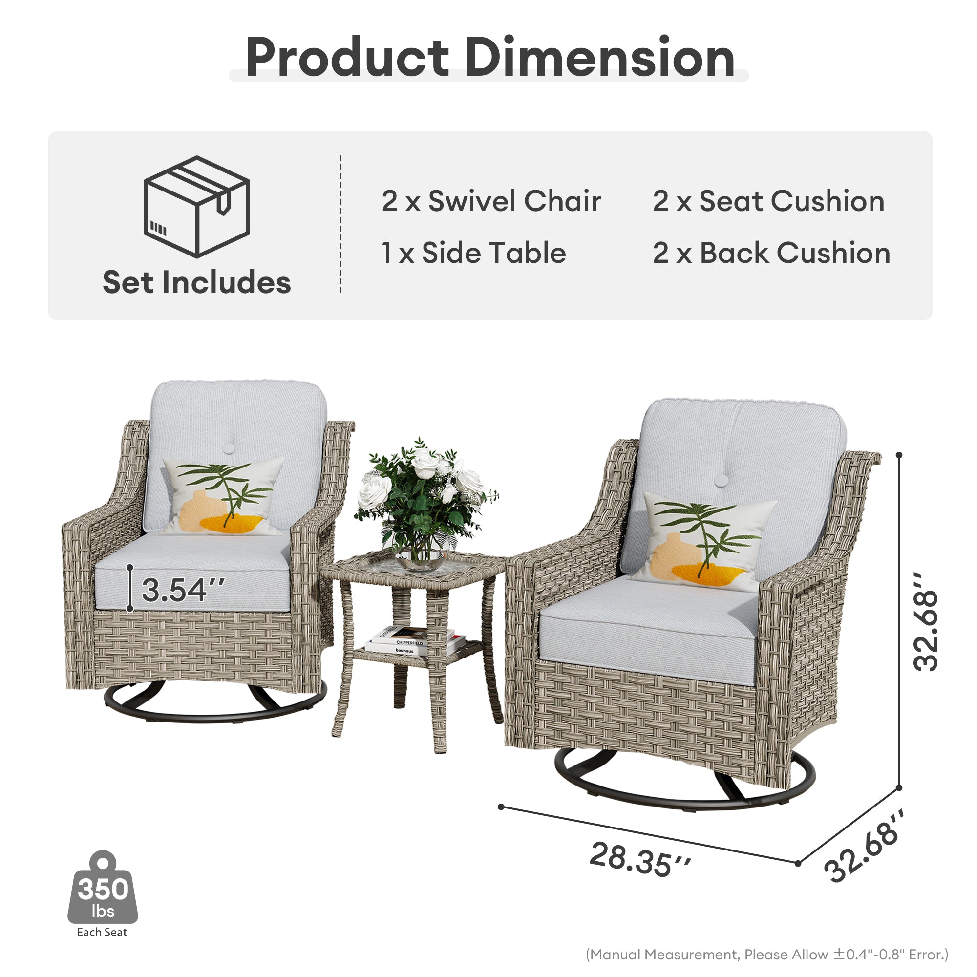 OVIOS Conversation Set 3-Piece PAD Series,Swivel Chair