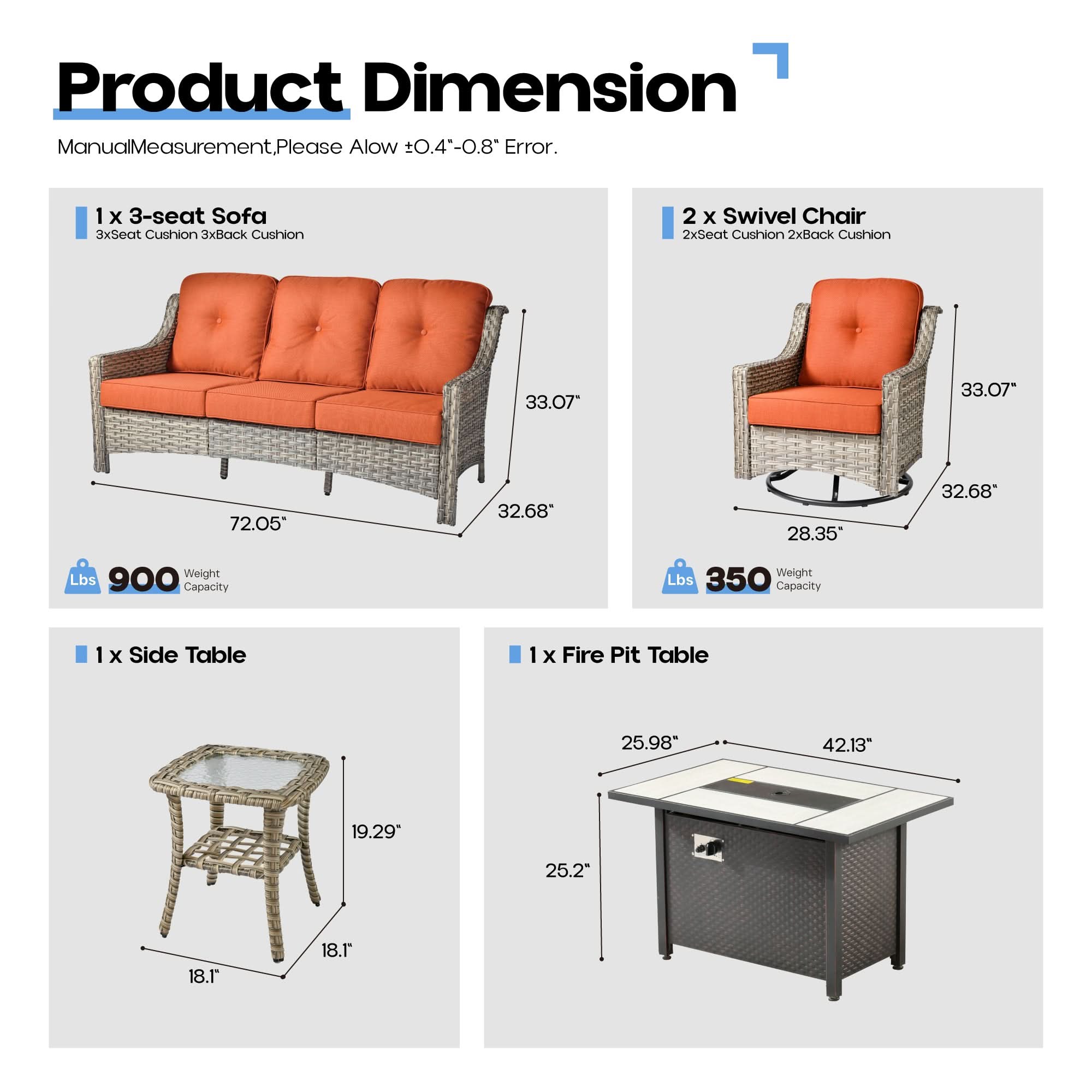 Ovios Outdoor 5 Pieces Coversation Set with 42" Fire Pit Table
