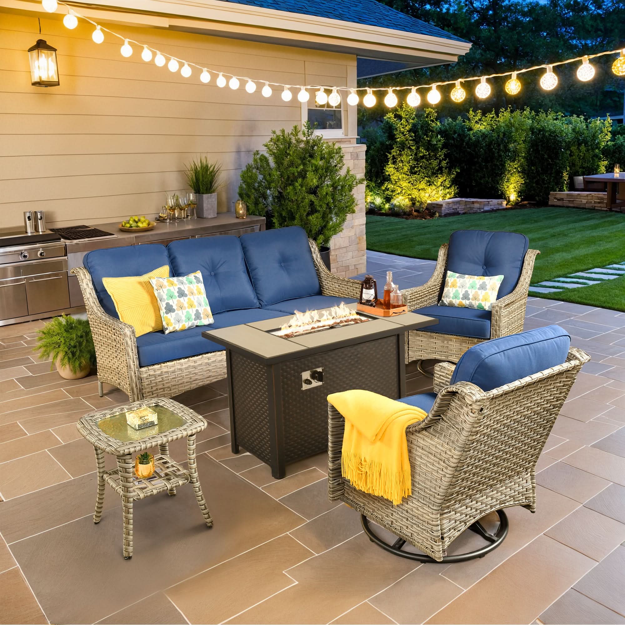 Ovios Outdoor 5 Pieces Coversation Set with 42" Fire Pit Table