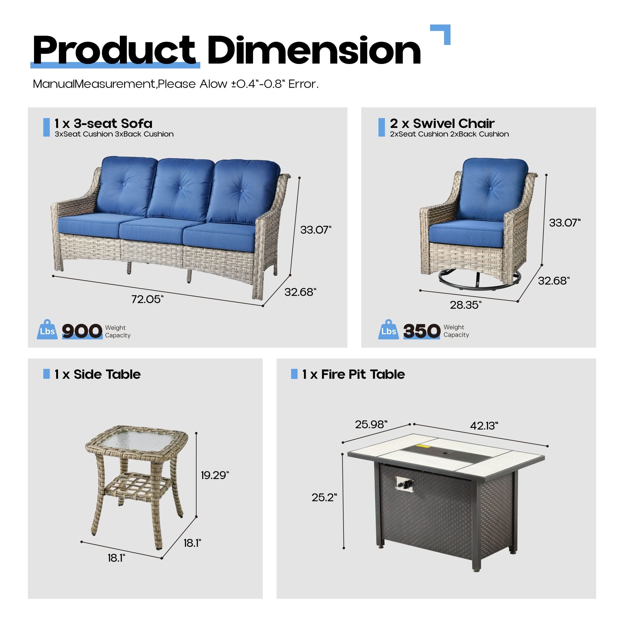 Ovios Outdoor 5 Pieces Coversation Set with 42" Fire Pit Table