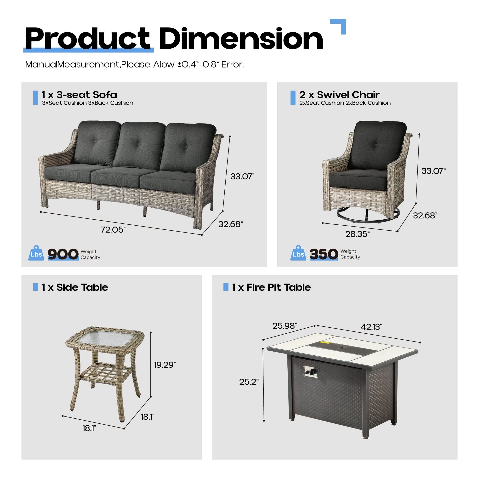 Ovios Outdoor 5 Pieces Coversation Set with 42" Fire Pit Table