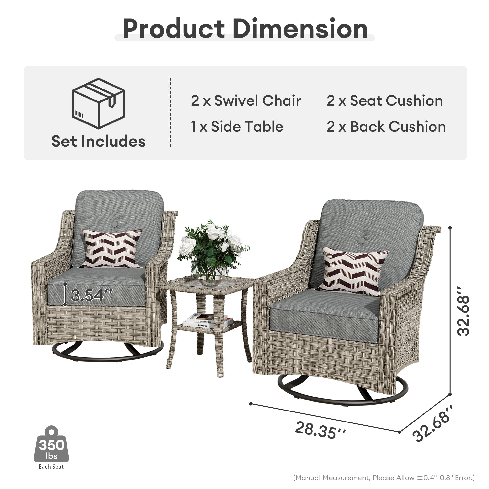 OVIOS Conversation Set 3-Piece PAD Series,Swivel Chair