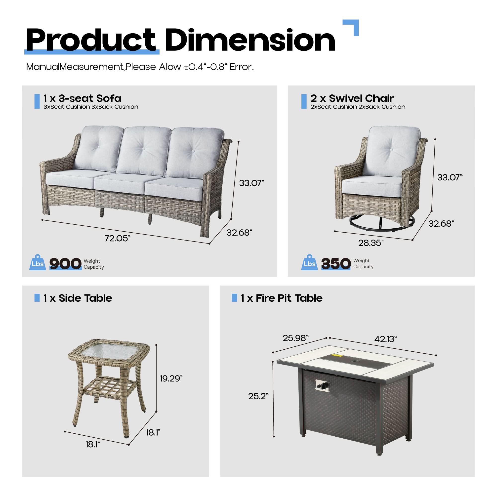 Ovios Outdoor 5 Pieces Coversation Set with 42" Fire Pit Table