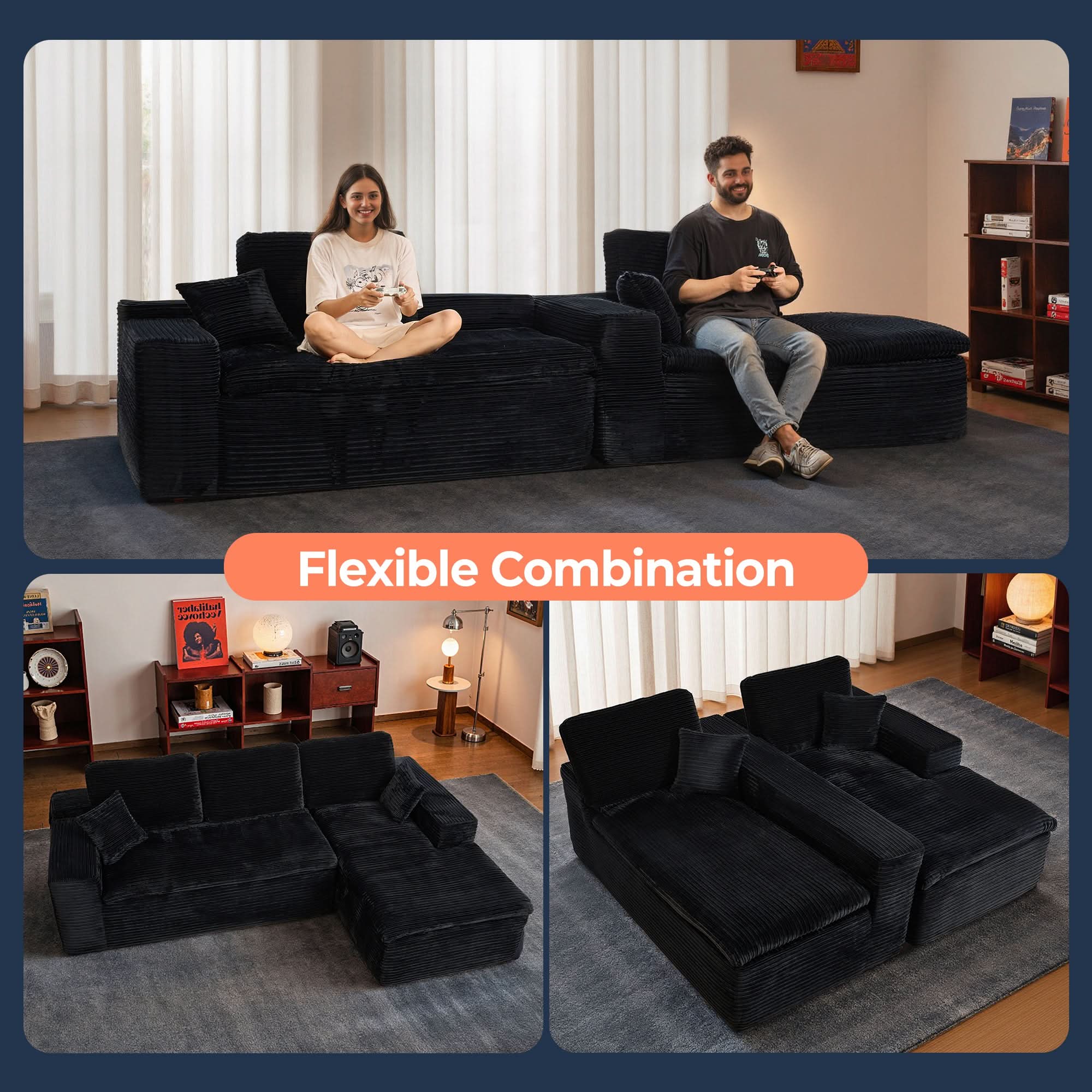 OVIOS 105" Modular Sectional Sofa with Chaise,Deep Seat Cloud Couch, Modern L-Shape