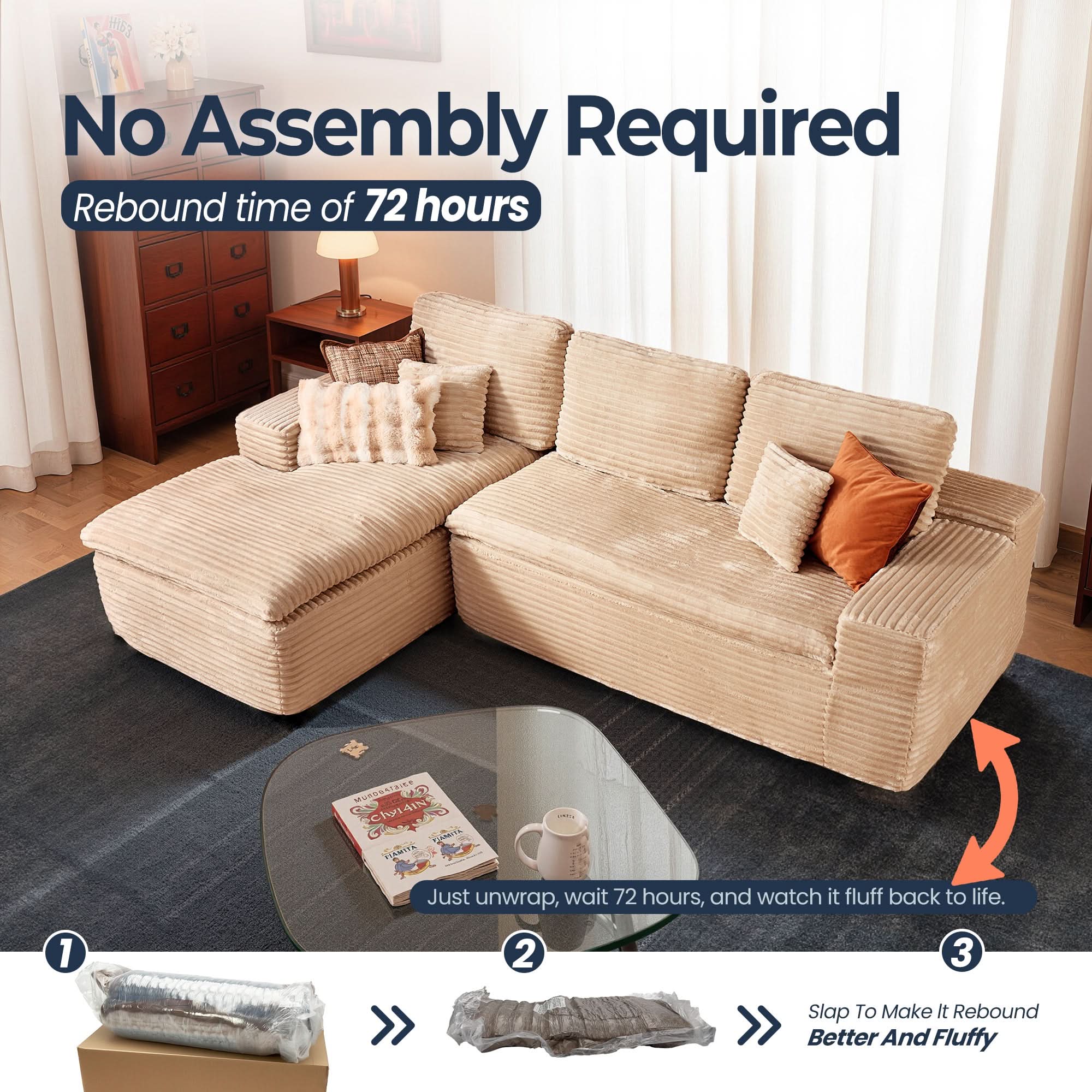 OVIOS 105" Modular Sectional Sofa with Chaise,Deep Seat Cloud Couch, Modern L-Shape