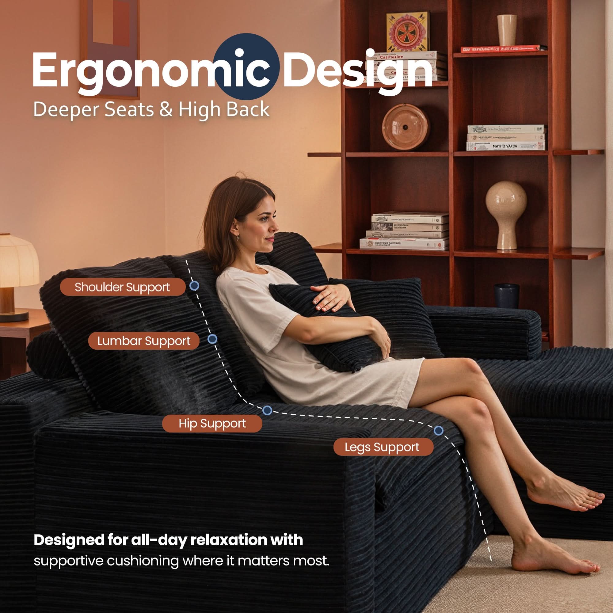 OVIOS 105" Modular Sectional Sofa with Chaise,Deep Seat Cloud Couch, Modern L-Shape