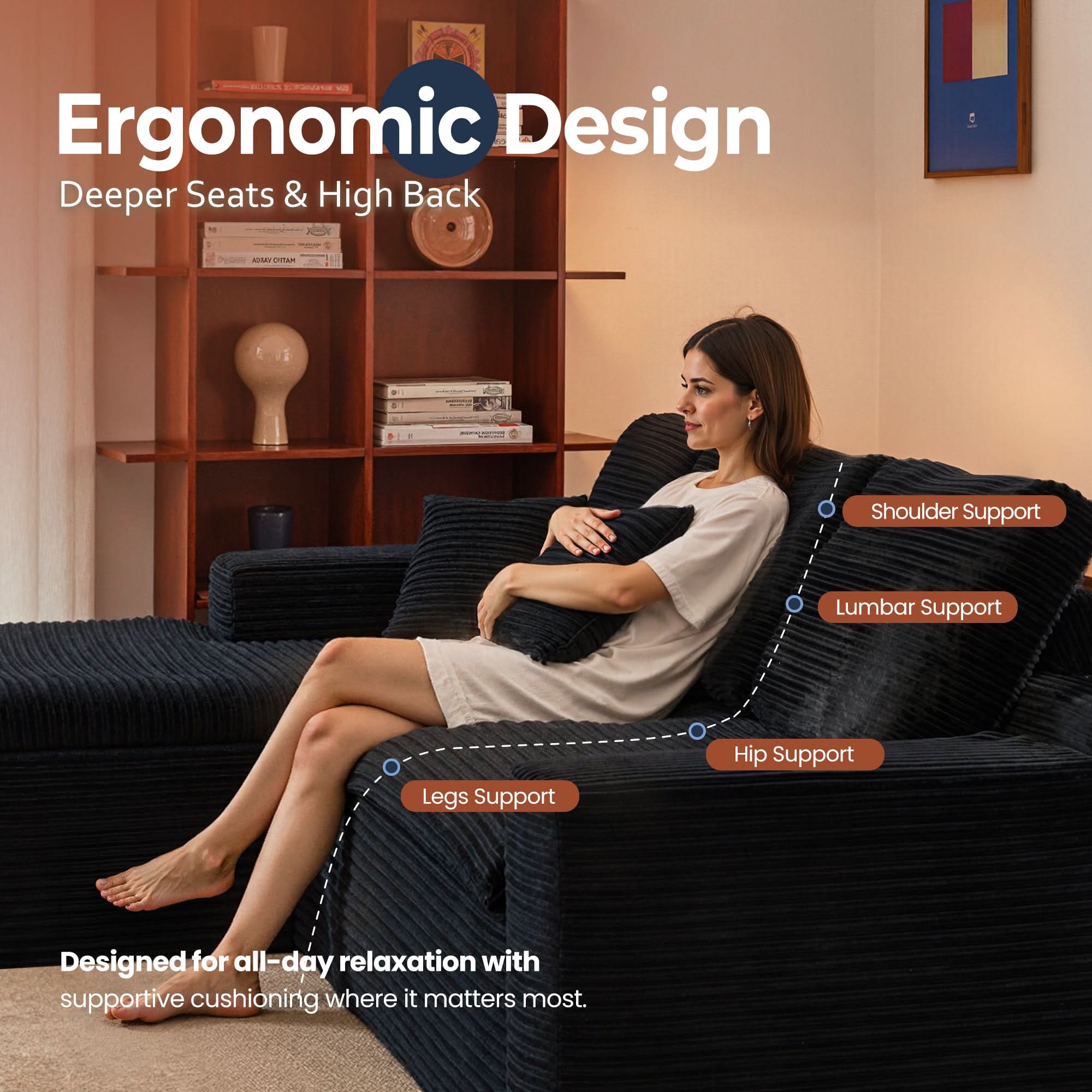 OVIOS 105" Modular Sectional Sofa with Chaise,Deep Seat Cloud Couch, Modern L-Shape