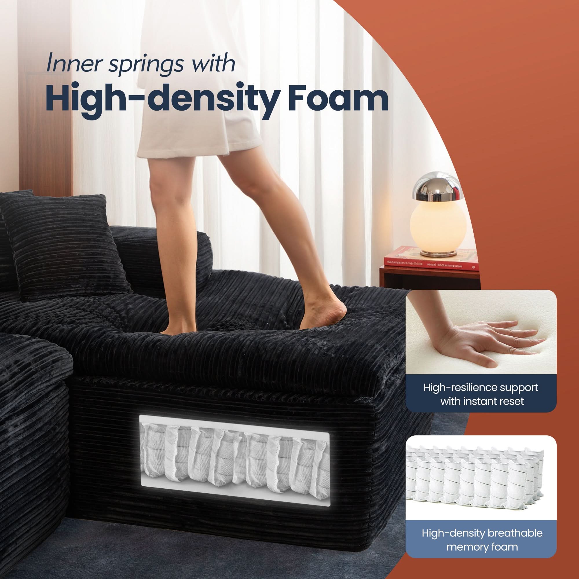 OVIOS 105" Modular Sectional Sofa with Chaise,Deep Seat Cloud Couch, Modern L-Shape