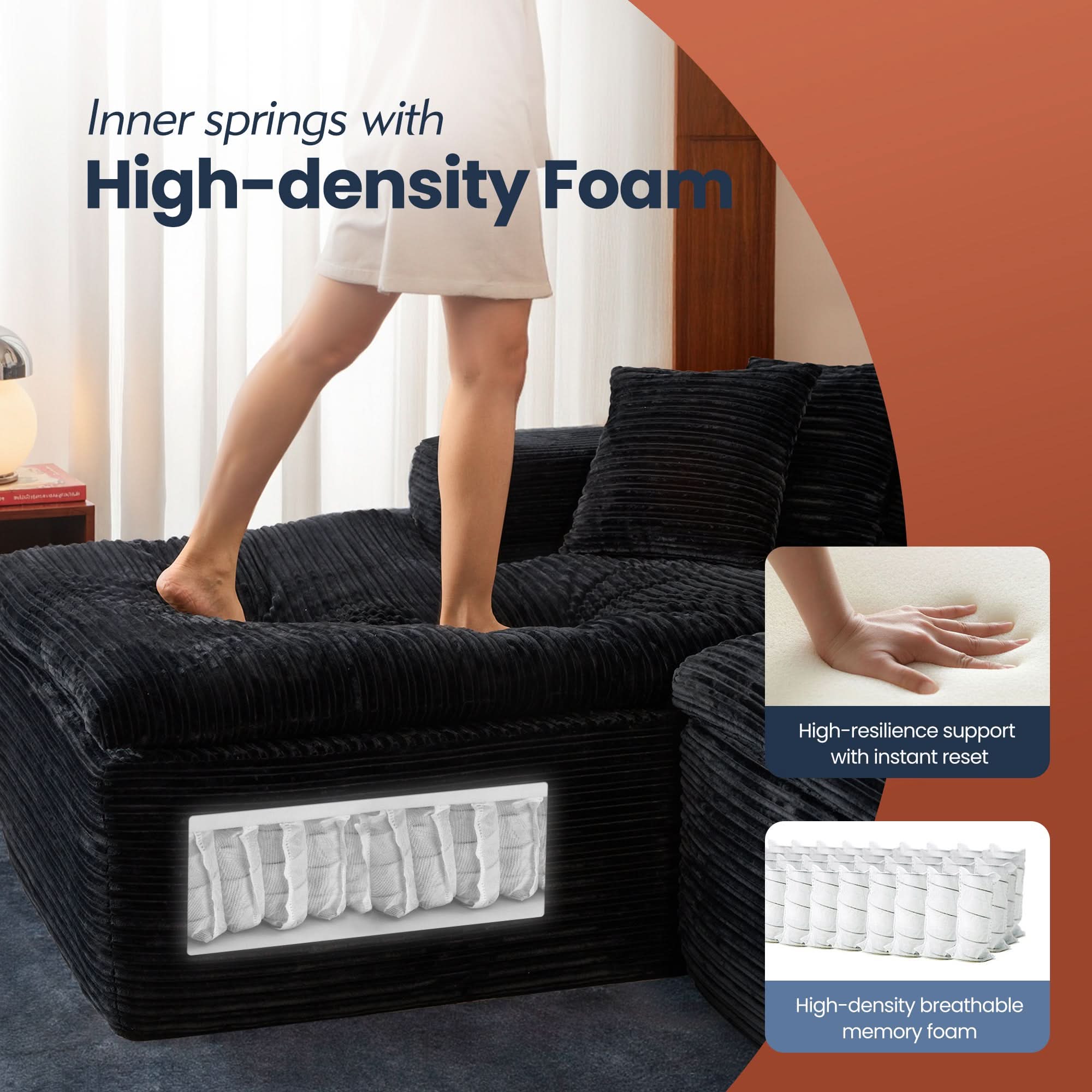 OVIOS 105" Modular Sectional Sofa with Chaise,Deep Seat Cloud Couch, Modern L-Shape