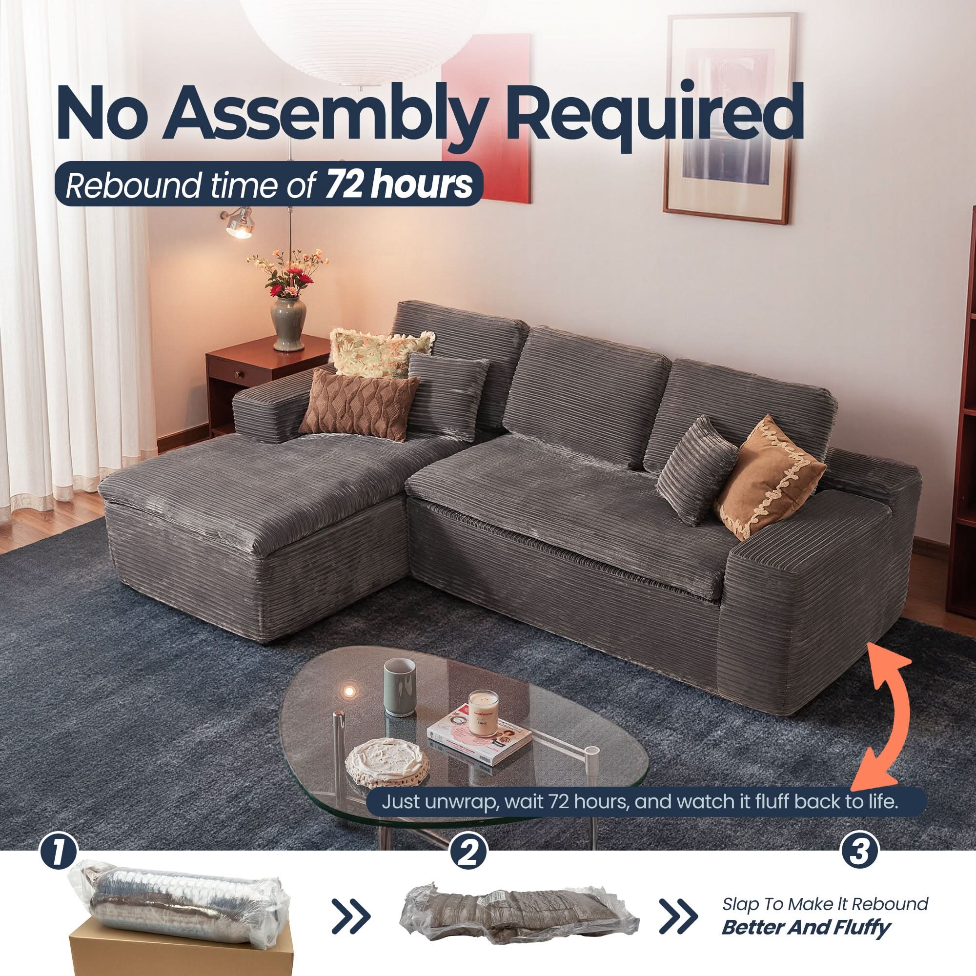 OVIOS 105" Modular Sectional Sofa with Chaise,Deep Seat Cloud Couch, Modern L-Shape