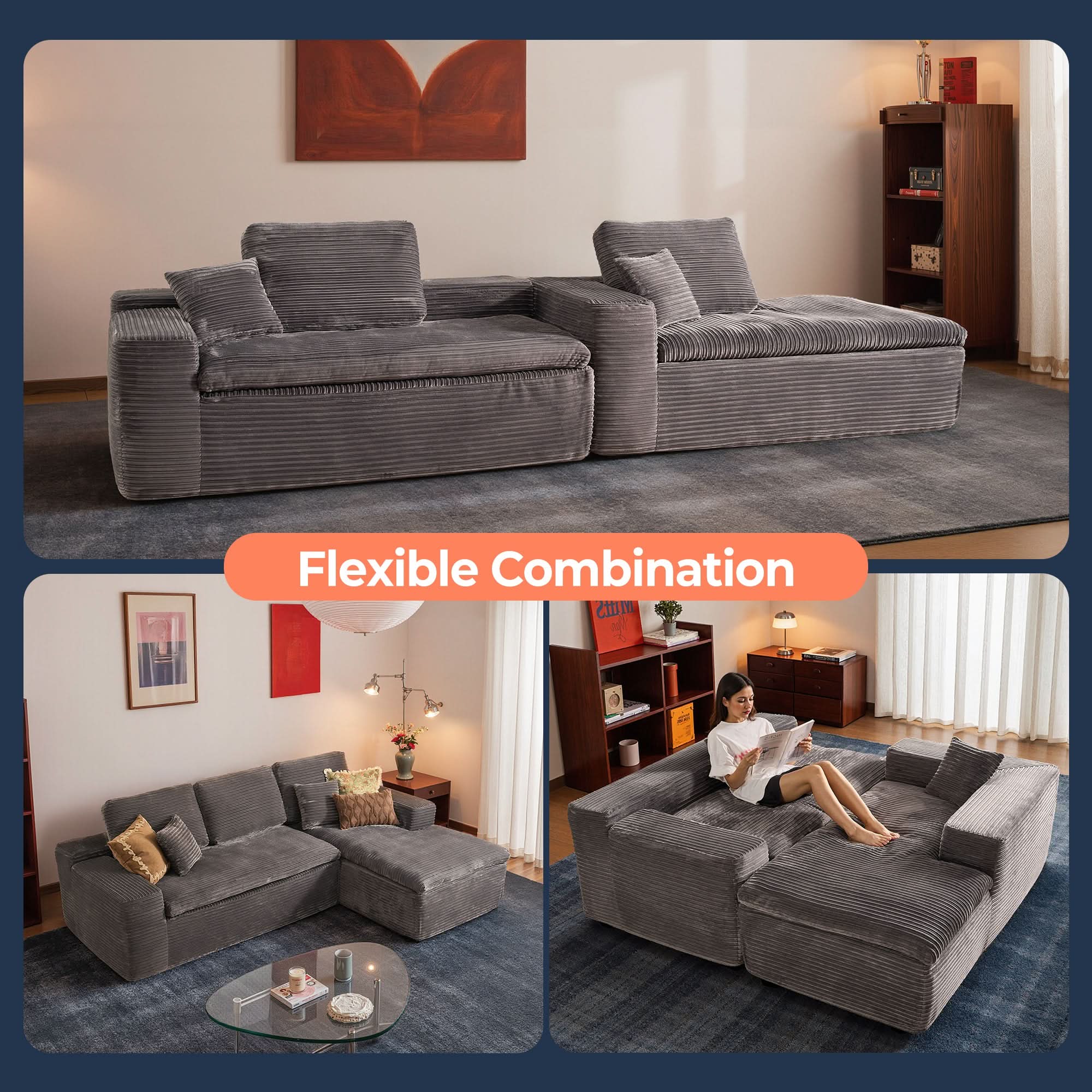 OVIOS 105" Modular Sectional Sofa with Chaise,Deep Seat Cloud Couch, Modern L-Shape