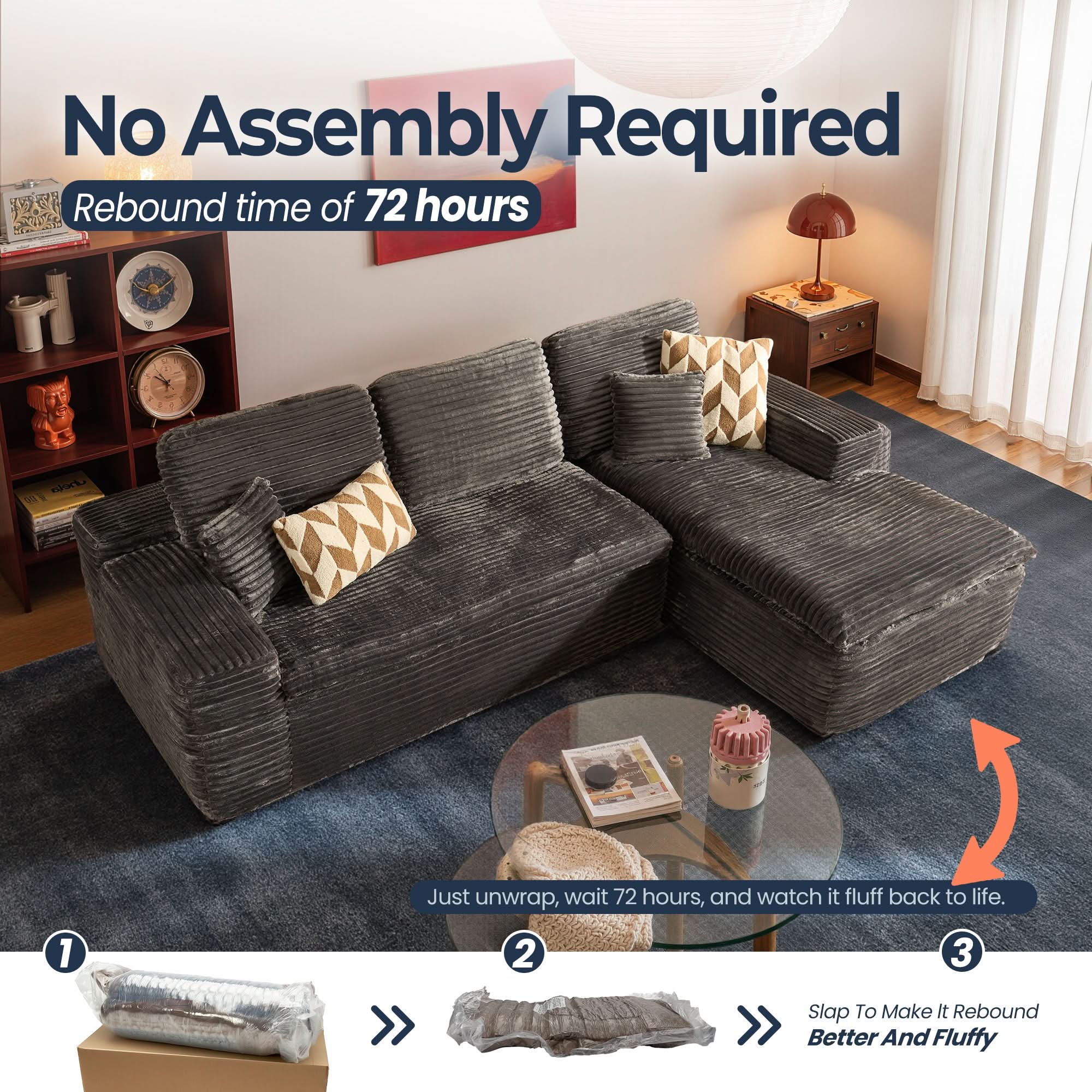 OVIOS 105" Modular Sectional Sofa with Chaise,Deep Seat Cloud Couch, Modern L-Shape