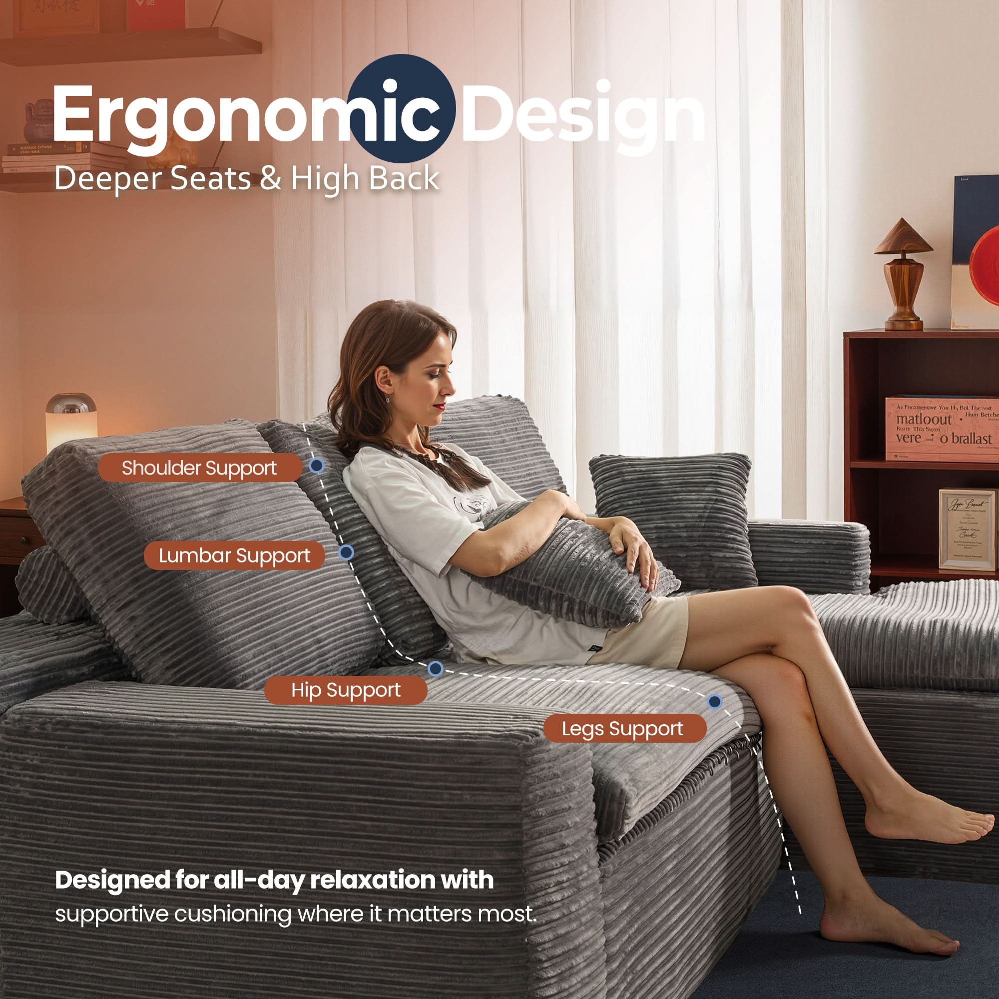 OVIOS 105" Modular Sectional Sofa with Chaise,Deep Seat Cloud Couch, Modern L-Shape