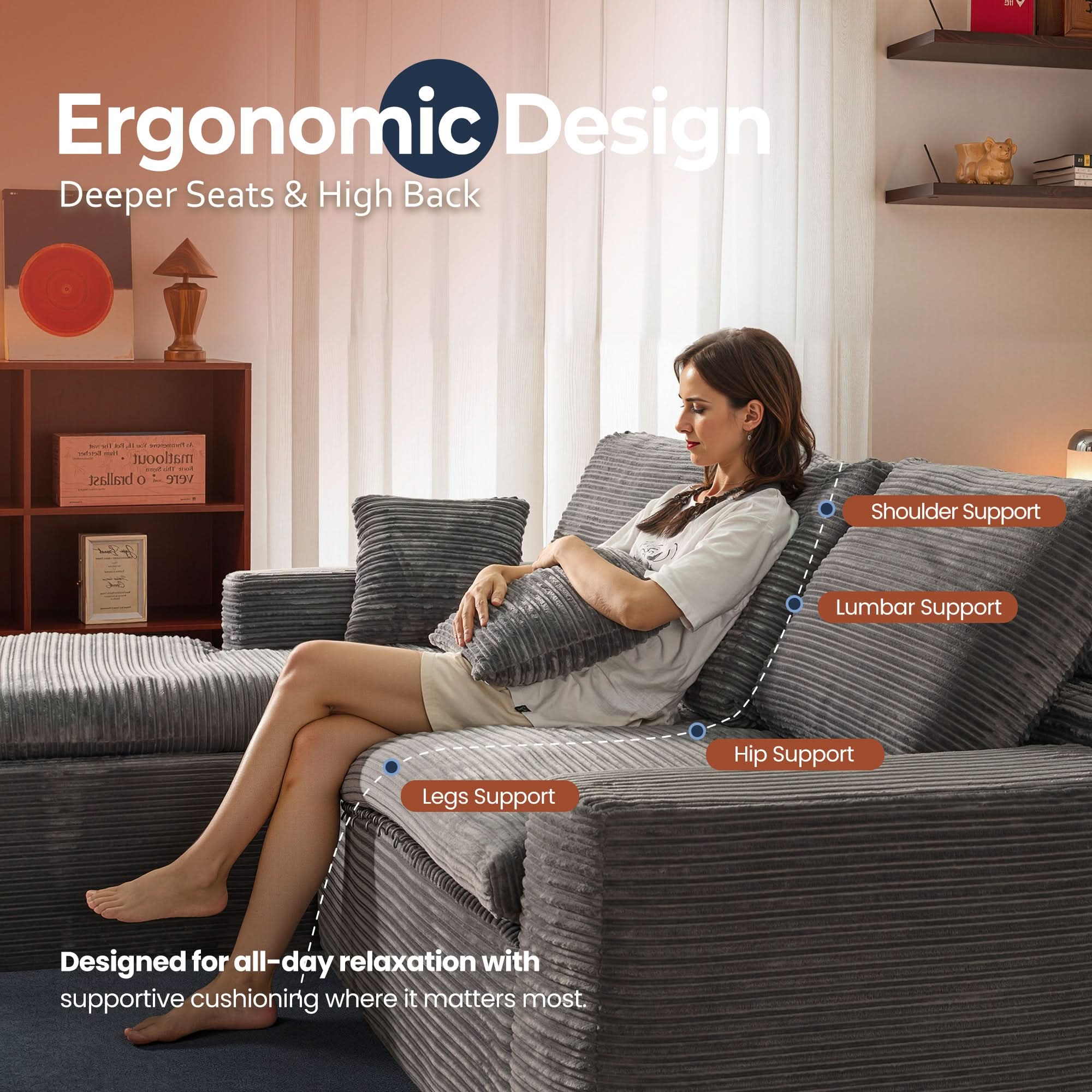 OVIOS 105" Modular Sectional Sofa with Chaise,Deep Seat Cloud Couch, Modern L-Shape