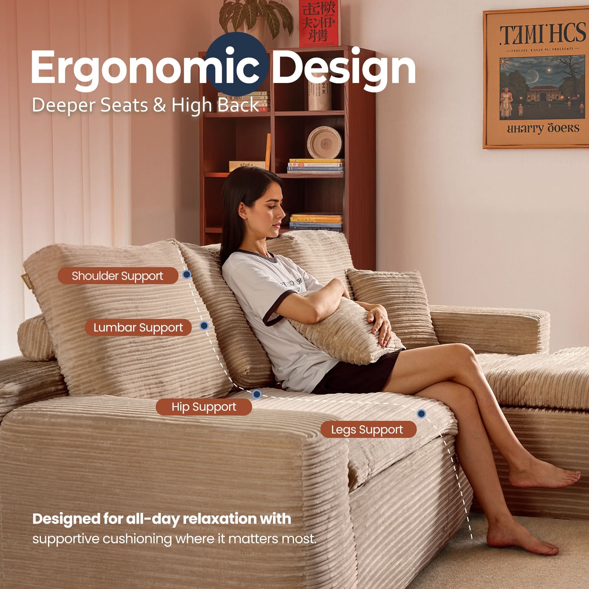 OVIOS 105" Modular Sectional Sofa with Chaise,Deep Seat Cloud Couch, Modern L-Shape