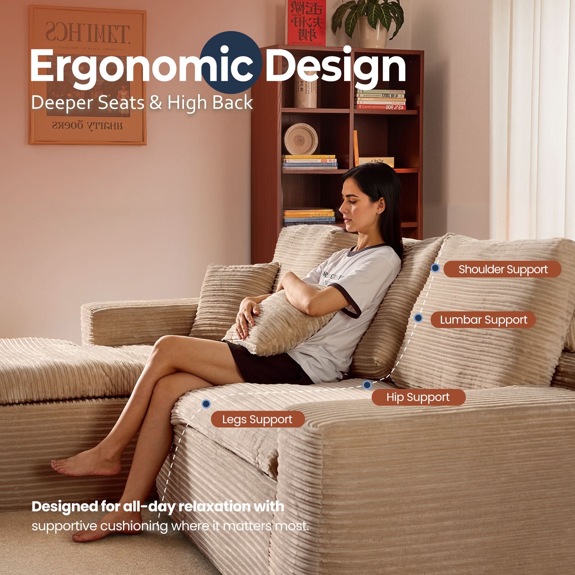 OVIOS 105" Modular Sectional Sofa with Chaise,Deep Seat Cloud Couch, Modern L-Shape