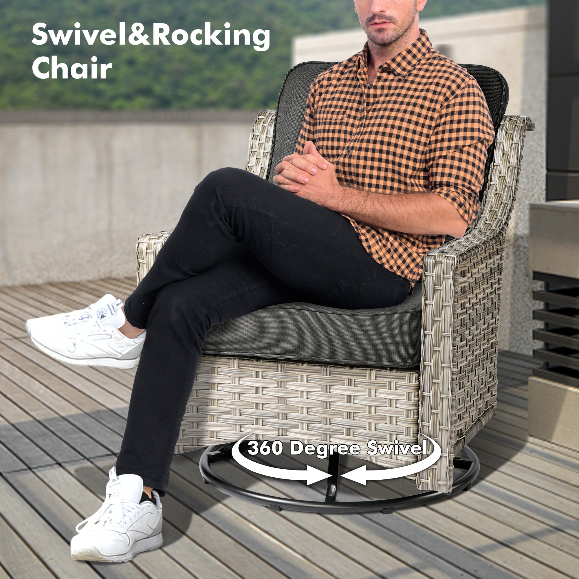 Ovios Conversation Set 5-Piece, PAD Series,Included Swivel Chair