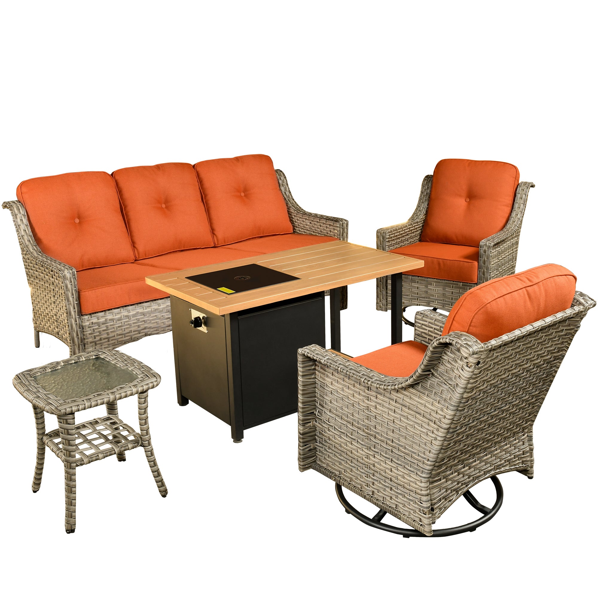 Ovios Conversation Set 5-Piece PAD Series include Rocking Chair & 47"Fire Pit Table