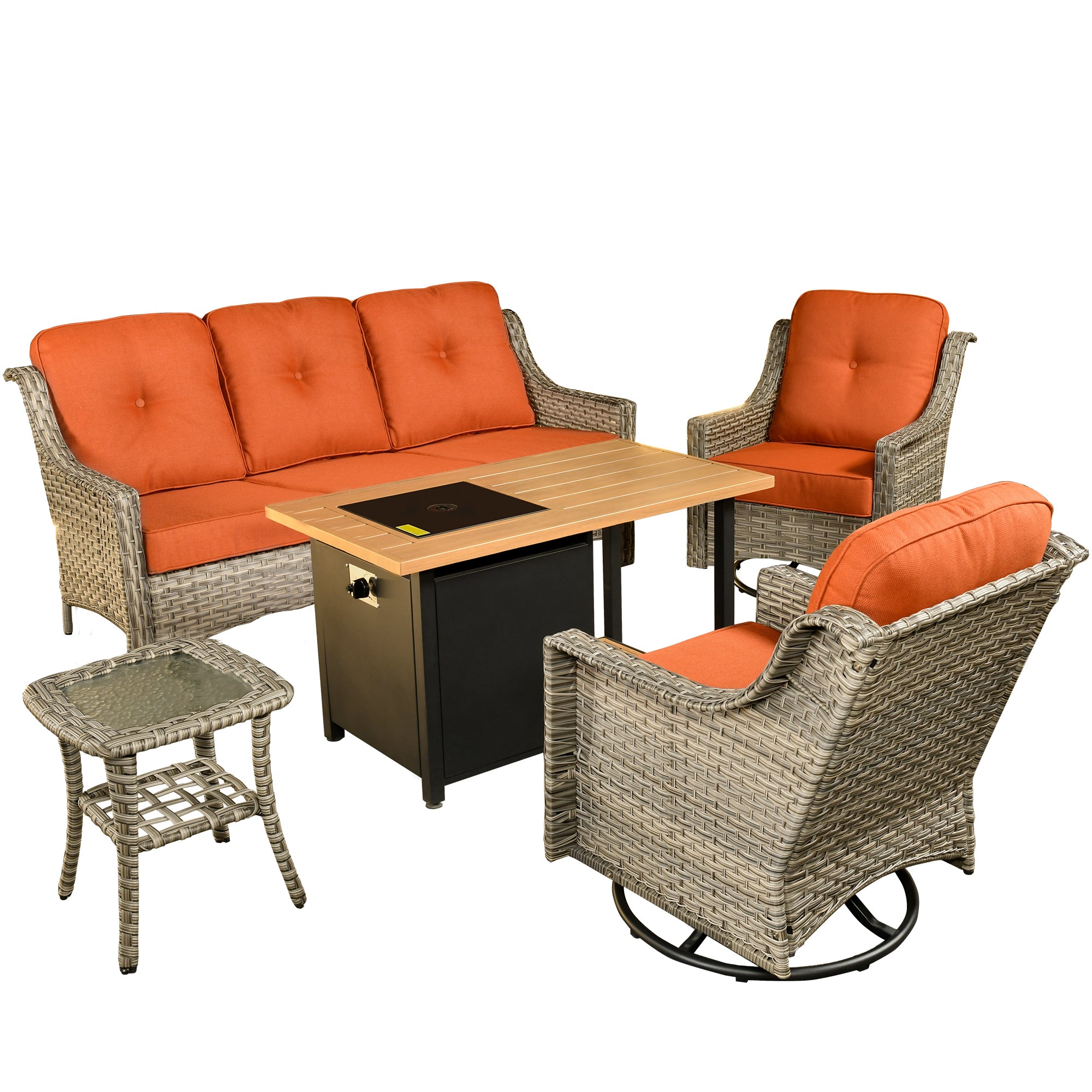OVIOS Conversation Set 5-Piece PAD Series include Rocking Chair & 47"Fire Pit Table