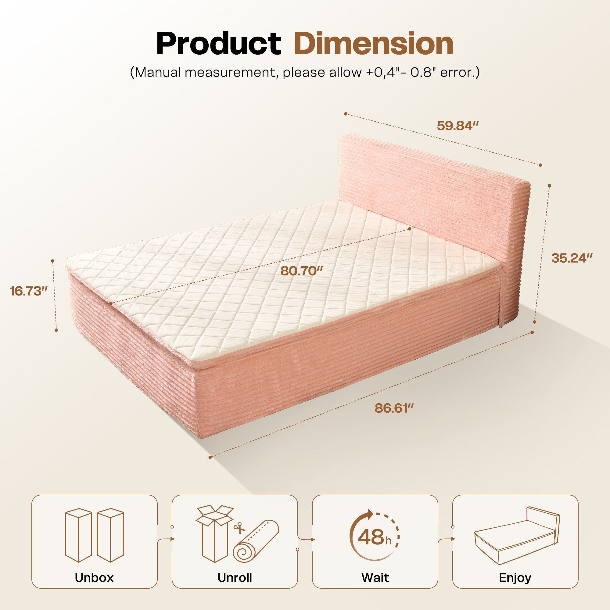 OVIOS Upholstered Bed, No Assembly & Space-Saving for Small Spaces