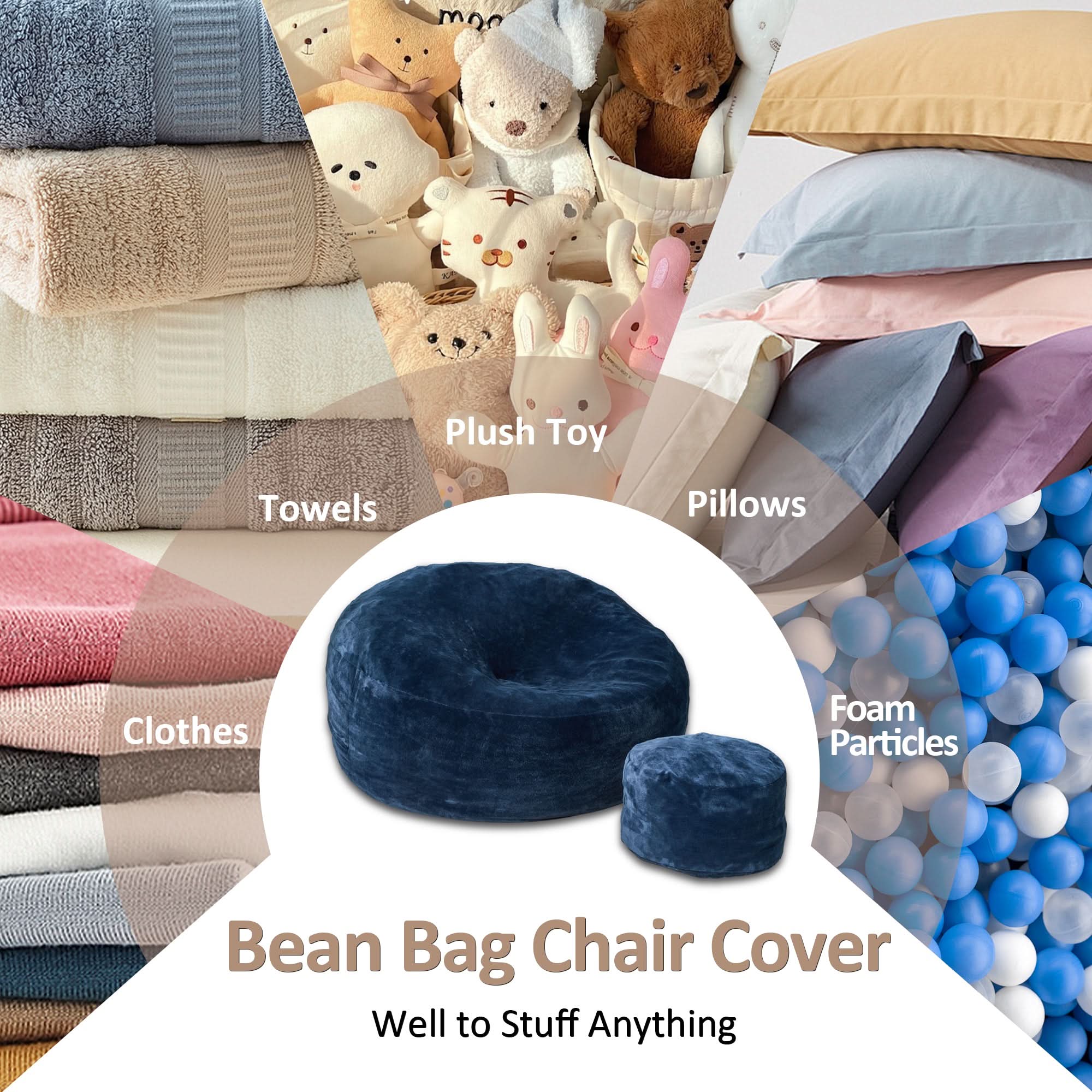 Ovios Bean Bag Chair Cover versatile for stuffing with clothes, plush toys, or foam particles, cozy living room furniture