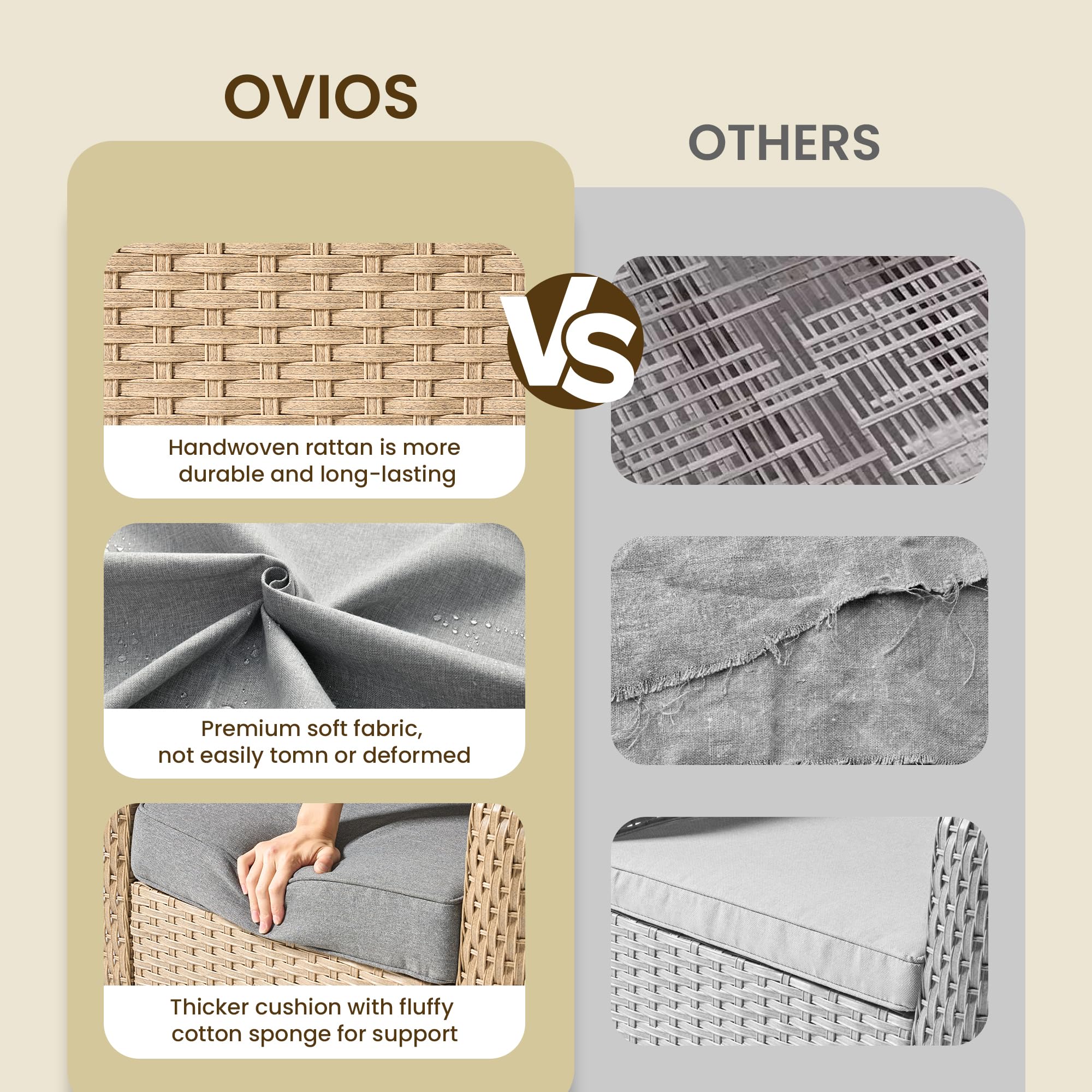 OVIOS 3 Pieces Patio Glider Chair Set, Outdoor Rocking Chairs of 2