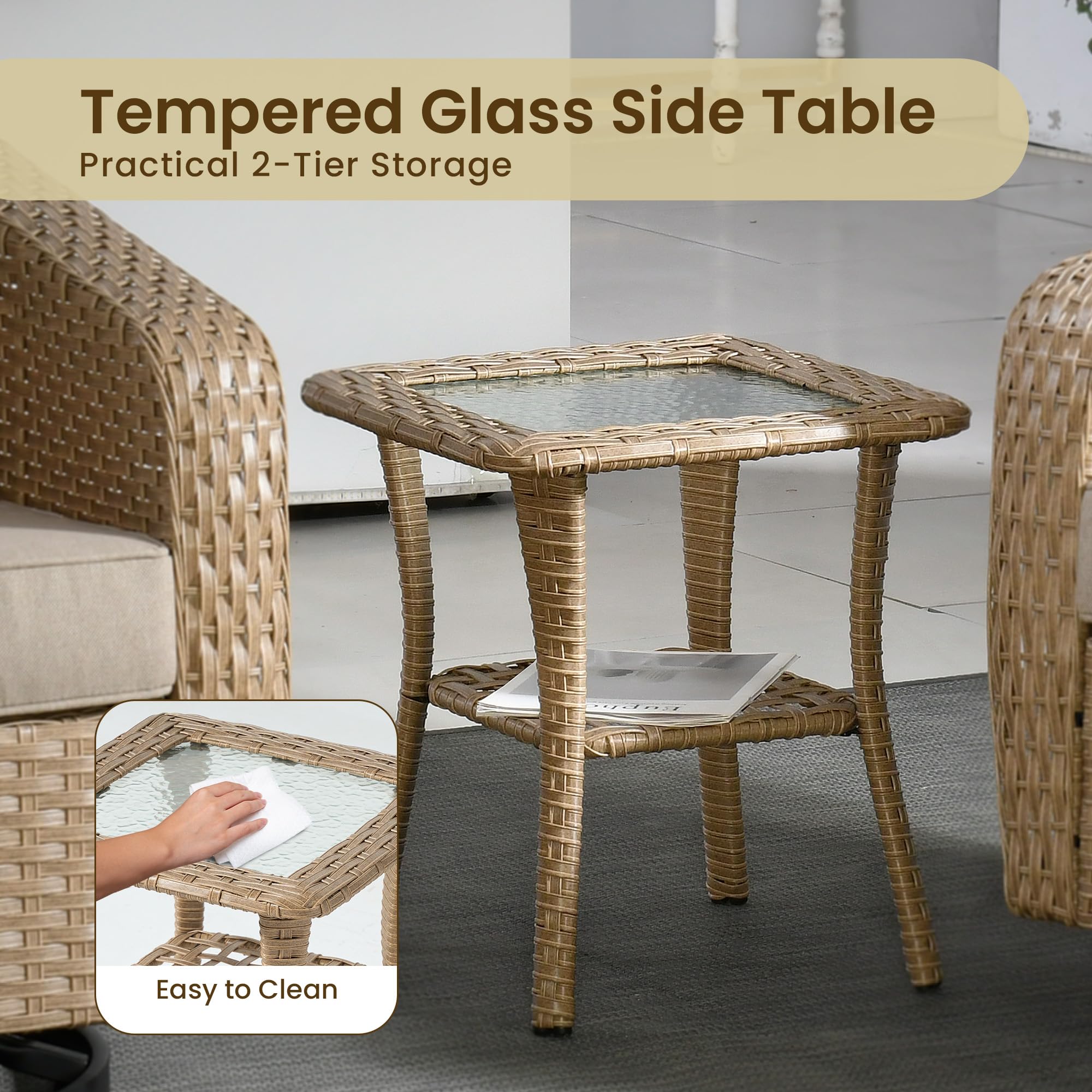 OVIOS 3 Pieces Patio Glider Chair Set, Outdoor Rocking Chairs of 2