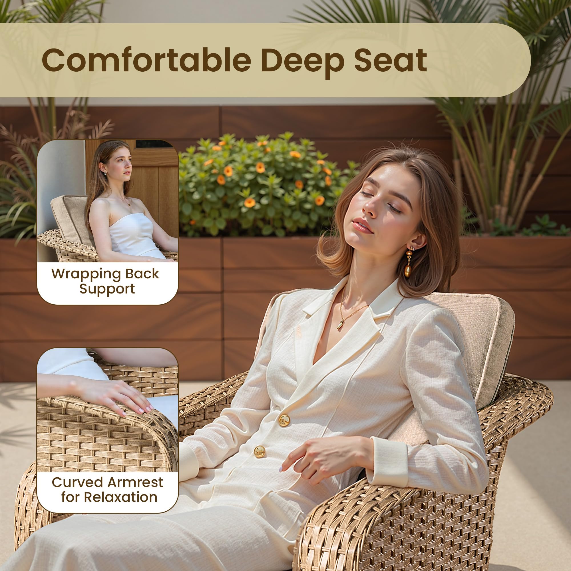 OVIOS 3 Pieces Patio Glider Chair Set, Outdoor Rocking Chairs of 2