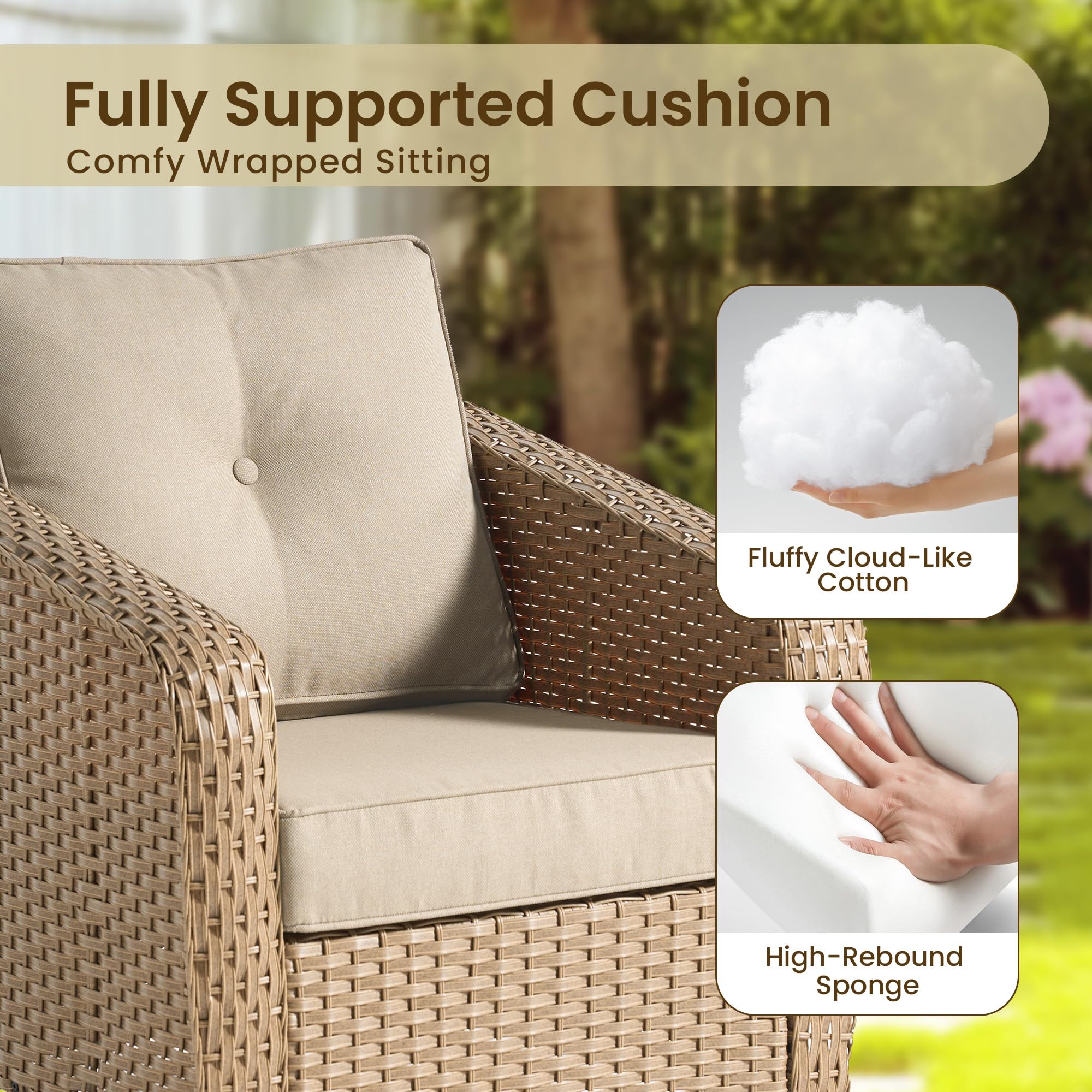 OVIOS 3 Pieces Patio Glider Chair Set, Outdoor Rocking Chairs of 2