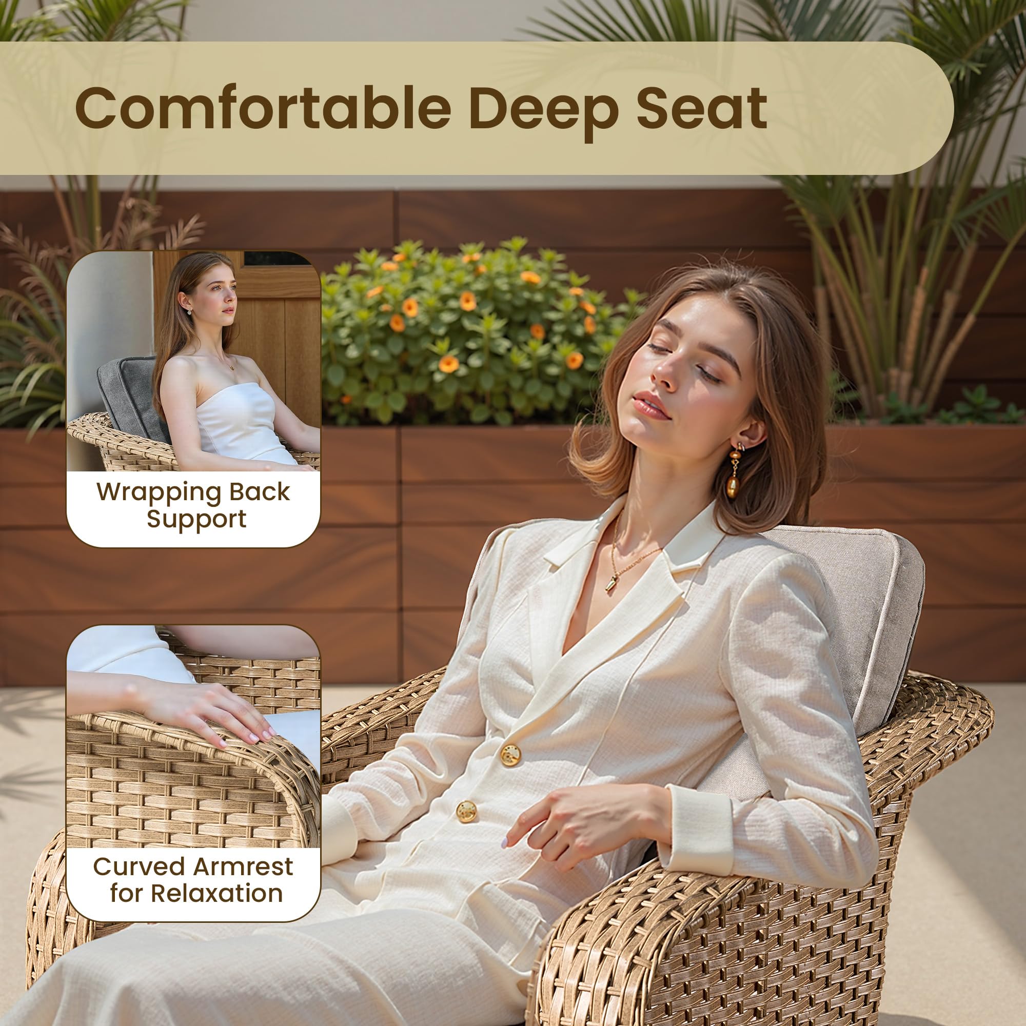 OVIOS 3 Pieces Patio Glider Chair Set, Outdoor Rocking Chairs of 2