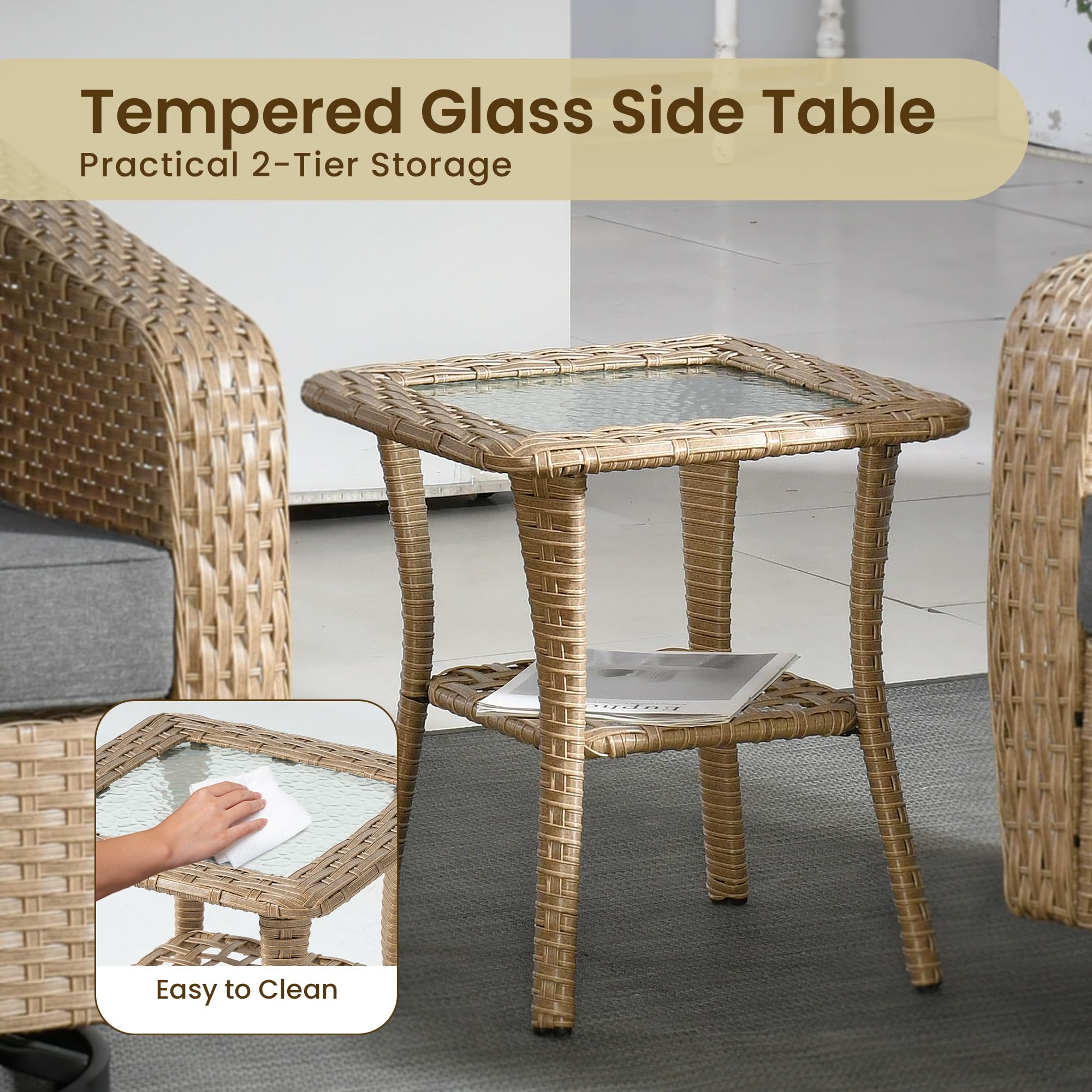 OVIOS 3 Pieces Patio Glider Chair Set, Outdoor Rocking Chairs of 2