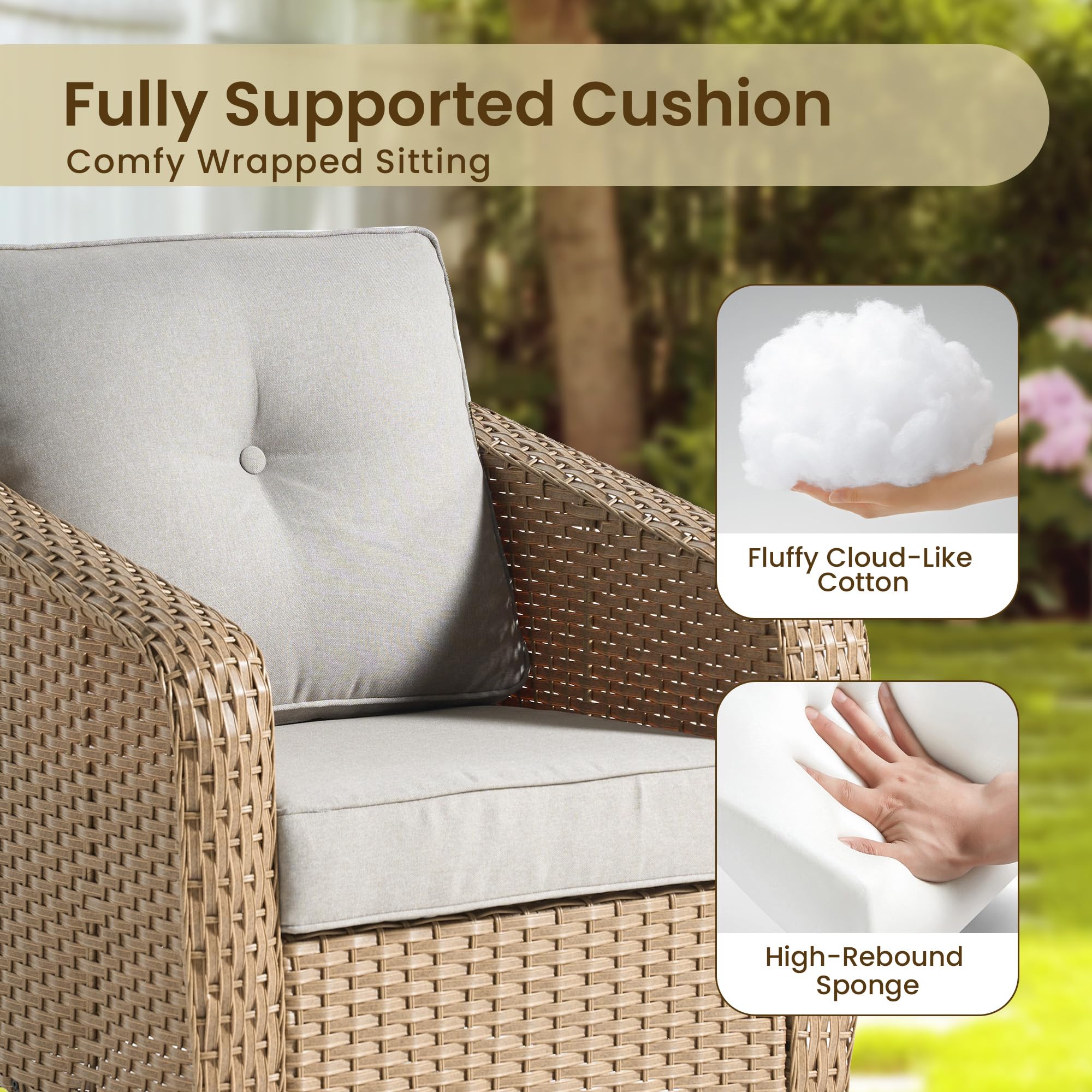 OVIOS 3 Pieces Patio Glider Chair Set, Outdoor Rocking Chairs of 2