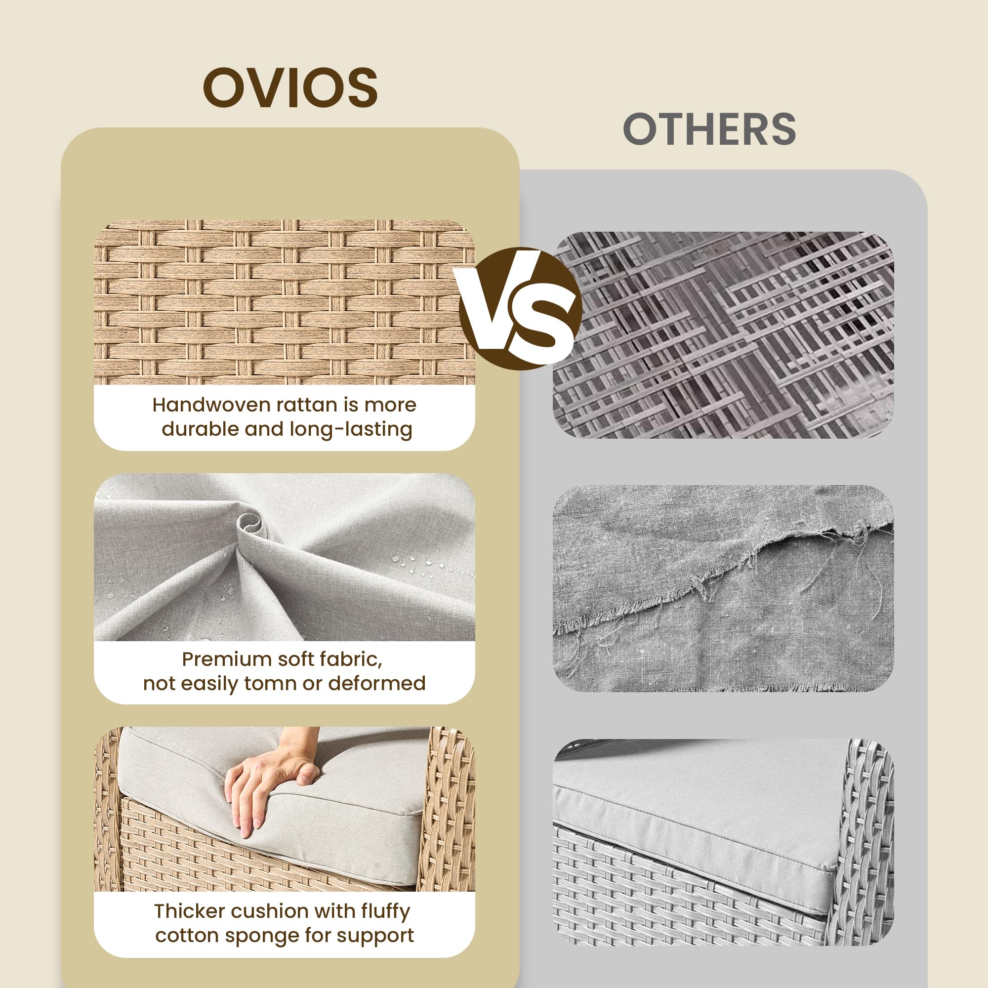 OVIOS 3 Pieces Patio Glider Chair Set, Outdoor Rocking Chairs of 2