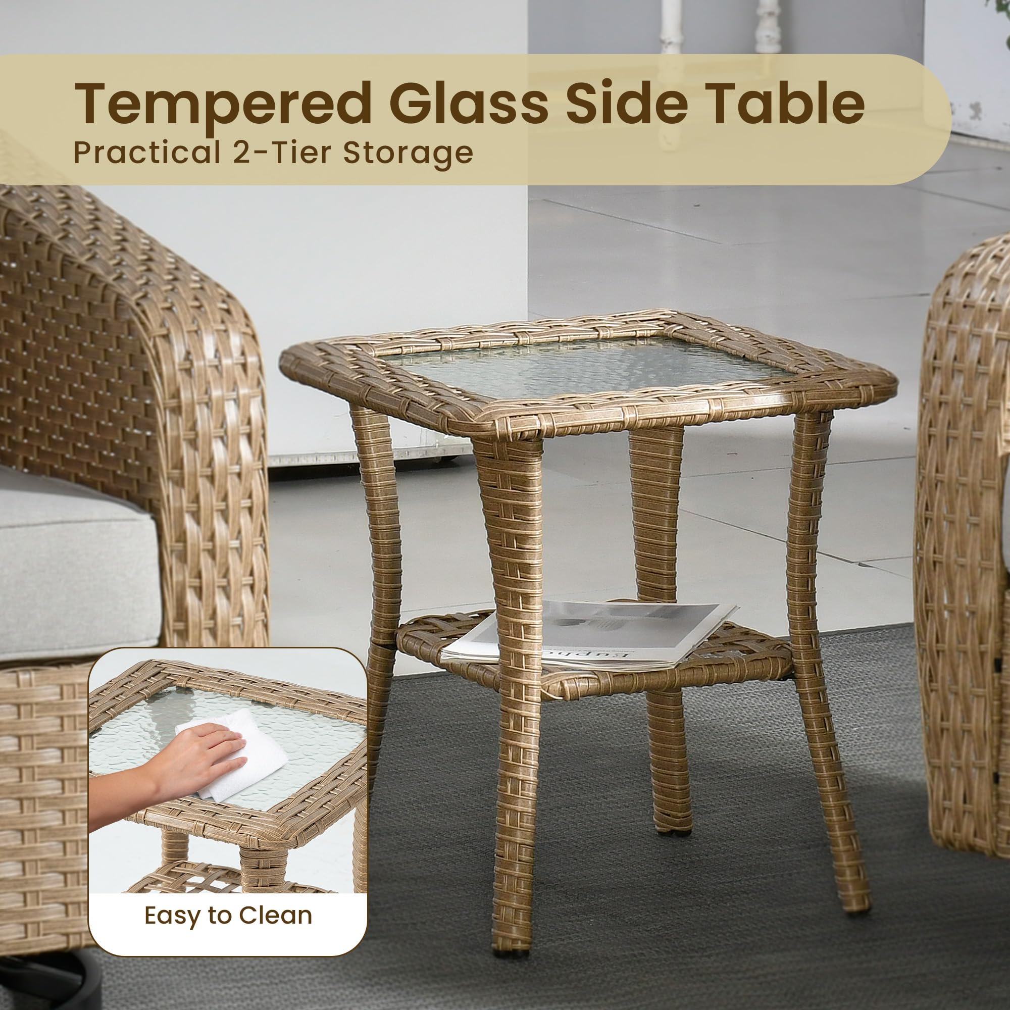 OVIOS 3 Pieces Patio Glider Chair Set, Outdoor Rocking Chairs of 2