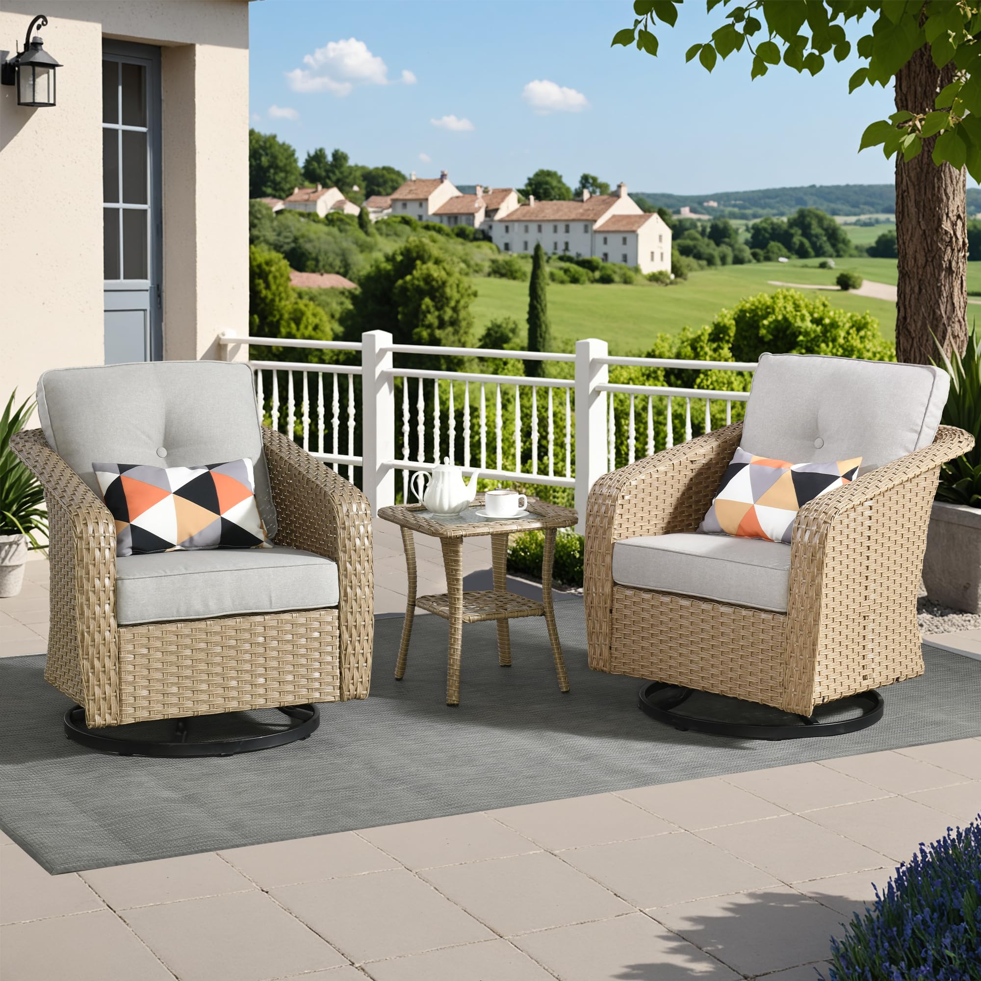 OVIOS 3 Pieces Patio Glider Chair Set, Outdoor Rocking Chairs of 2