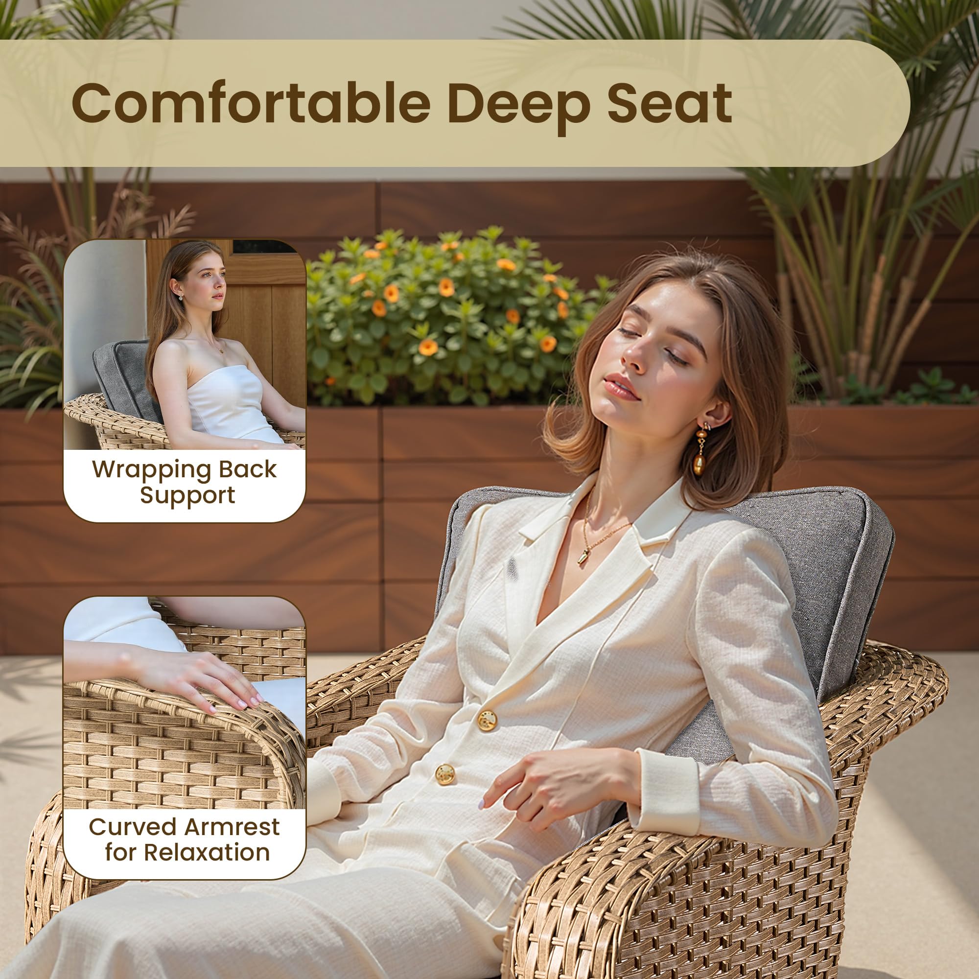 OVIOS 3 Pieces Patio Glider Chair Set, Outdoor Rocking Chairs of 2