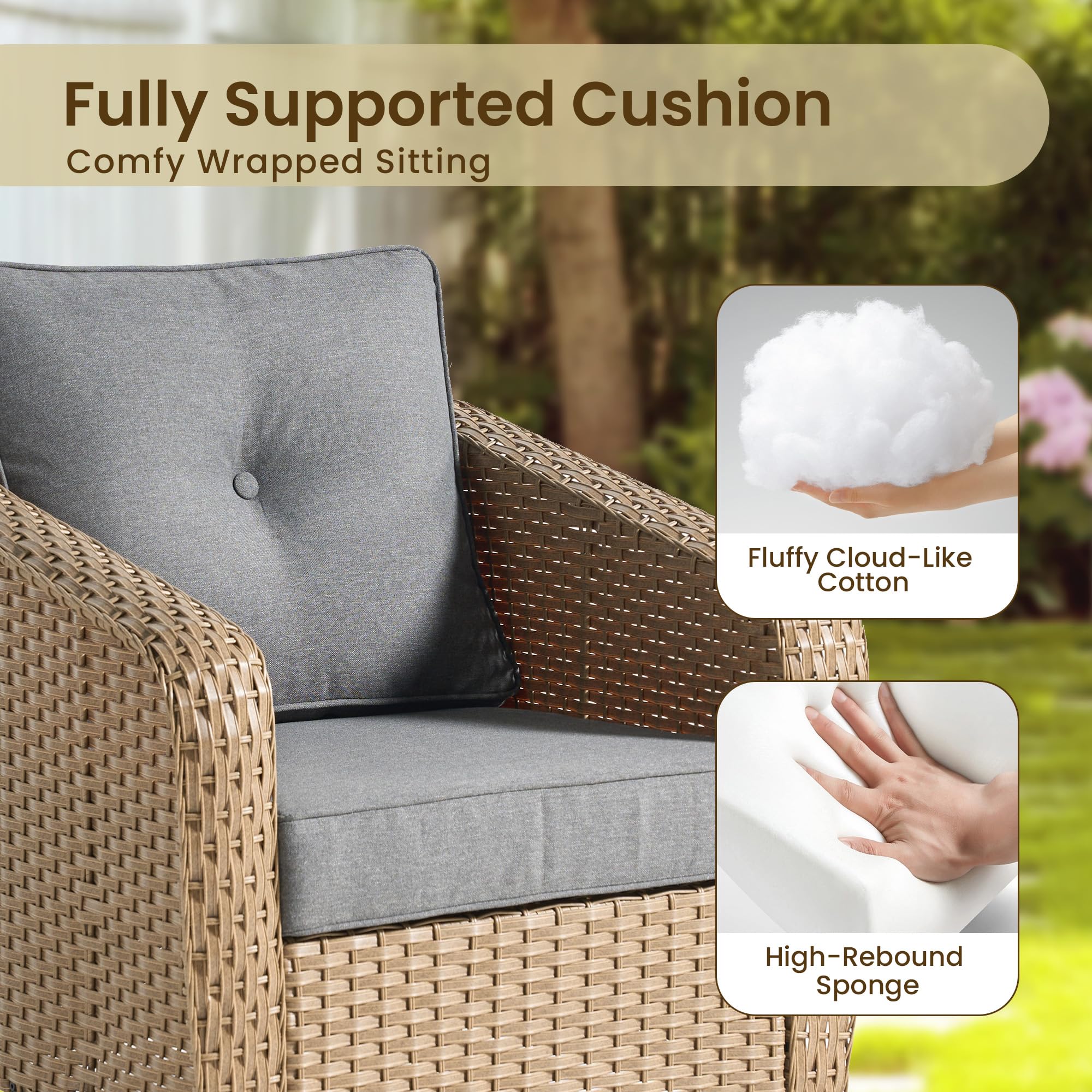 OVIOS 3 Pieces Patio Glider Chair Set, Outdoor Rocking Chairs of 2