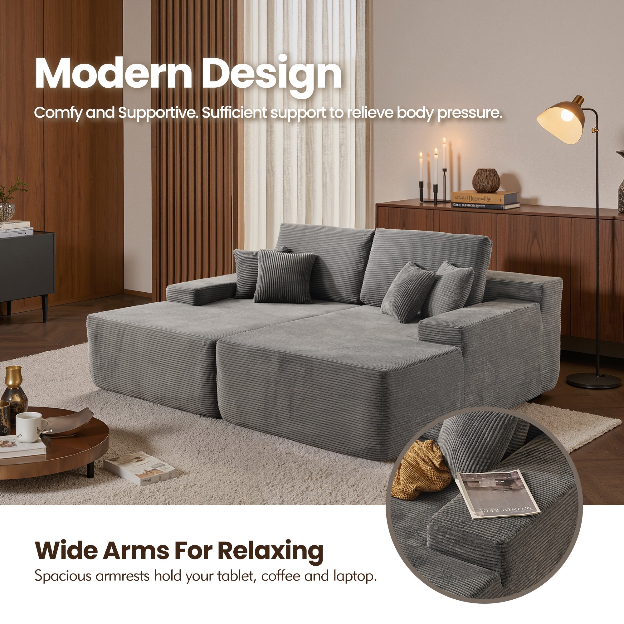 OVIOS 81" Boneless Sofa, Sleeper Couch, No Assembly Required